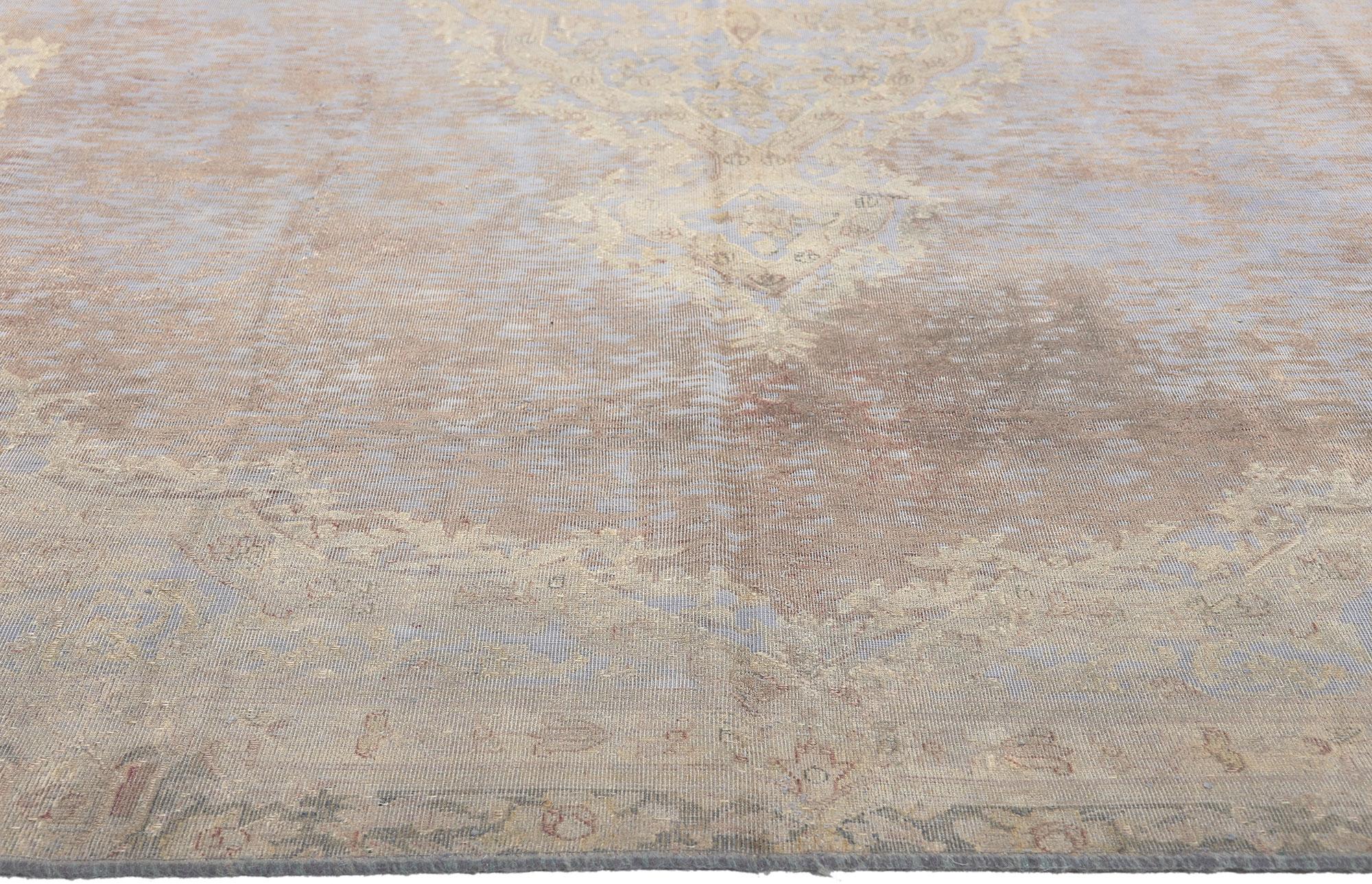 Hand-Knotted Vintage Turkish Overdyed Rug, French Industrial Meets Luxe Utilitarian Style For Sale