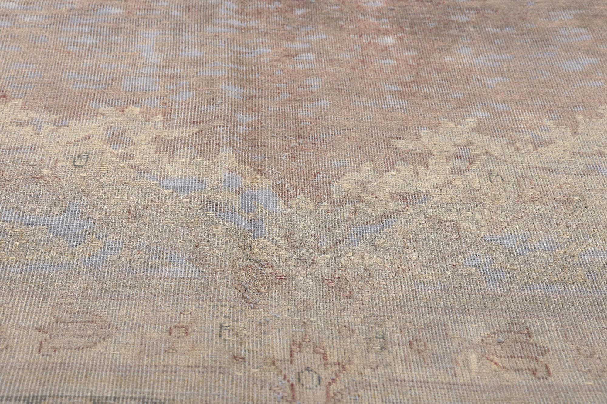 Vintage Turkish Overdyed Rug, French Industrial Meets Luxe Utilitarian Style In Distressed Condition For Sale In Dallas, TX