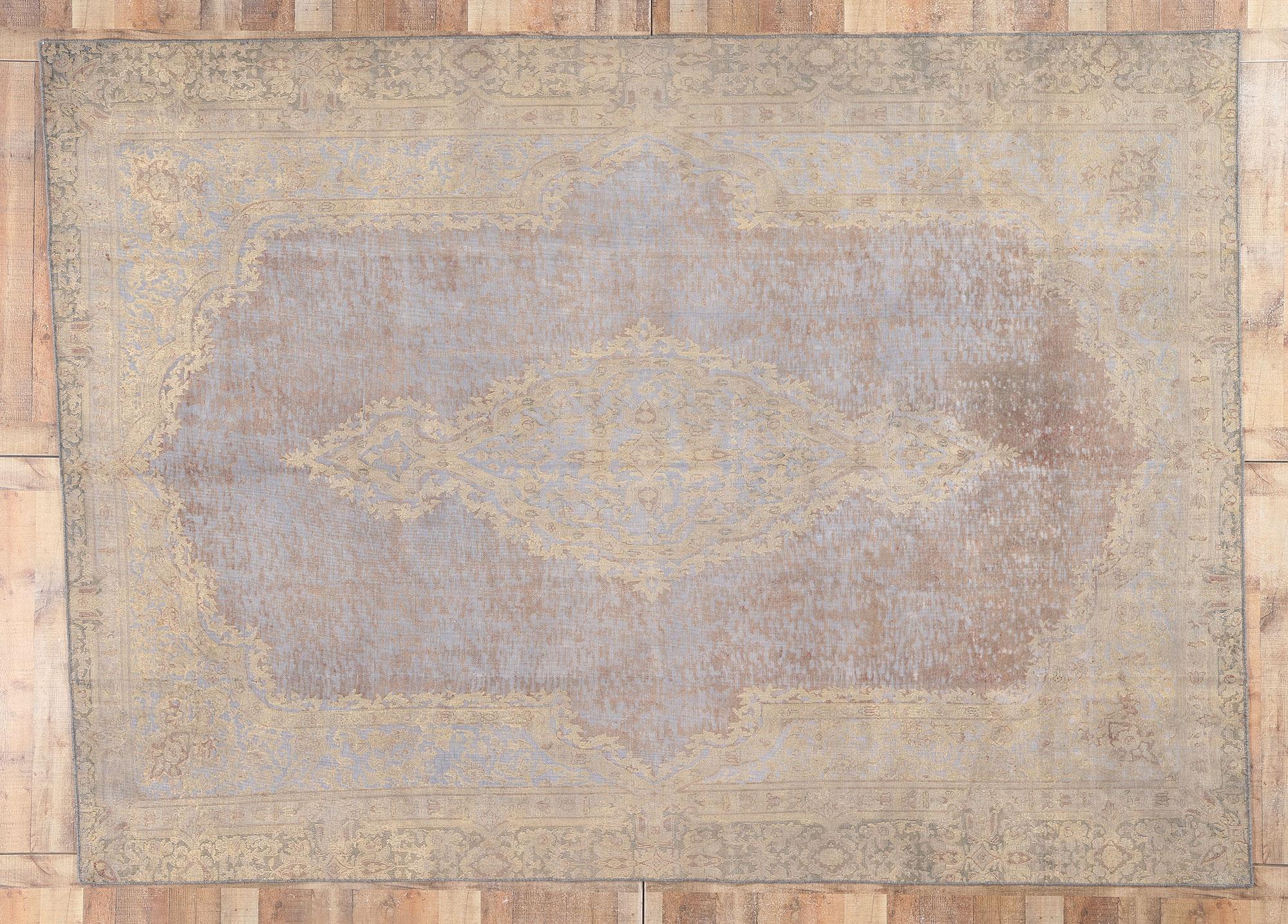 Vintage Turkish Overdyed Rug, French Industrial Meets Luxe Utilitarian Style For Sale 2