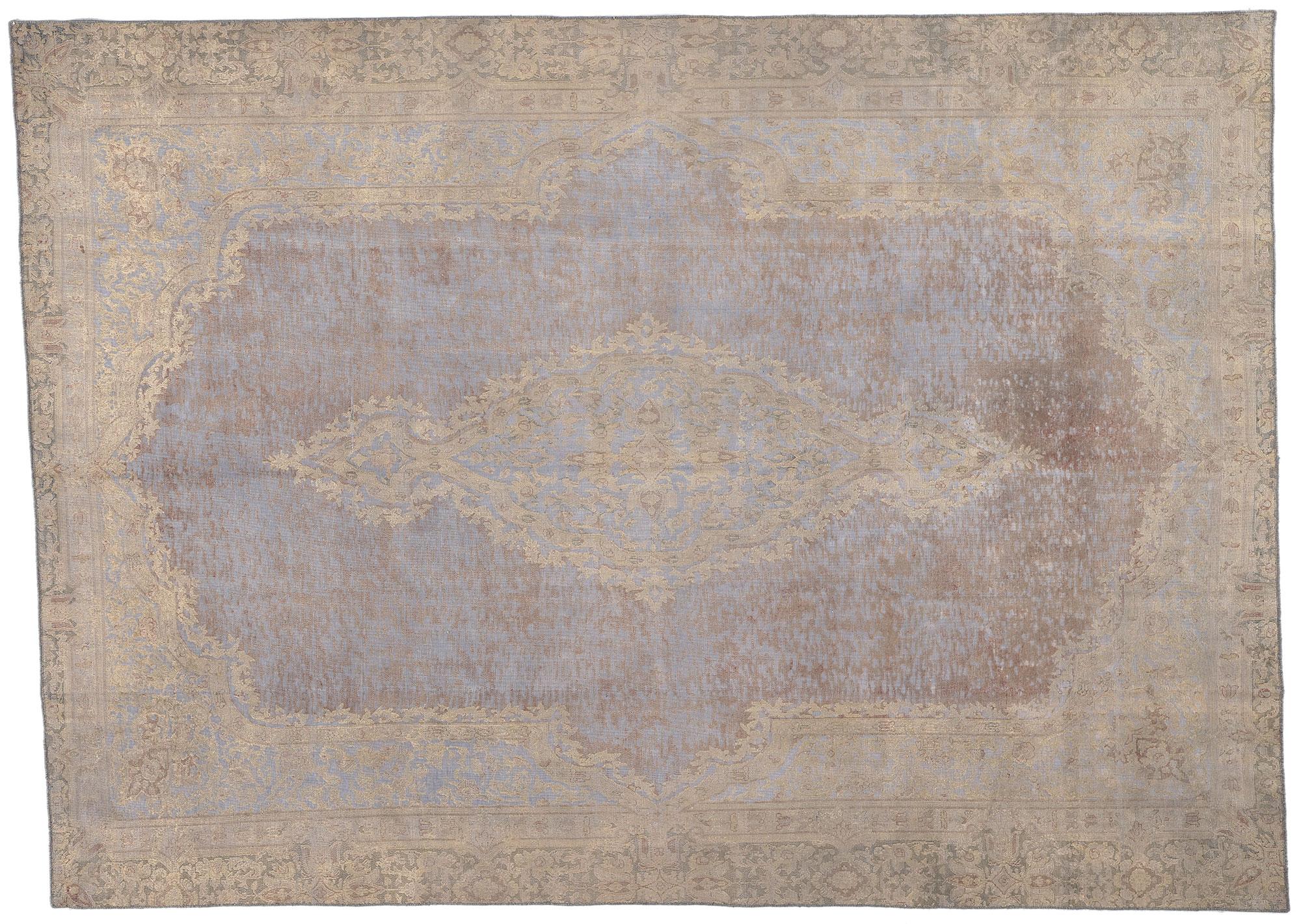 Vintage Turkish Overdyed Rug, French Industrial Meets Luxe Utilitarian Style For Sale 3
