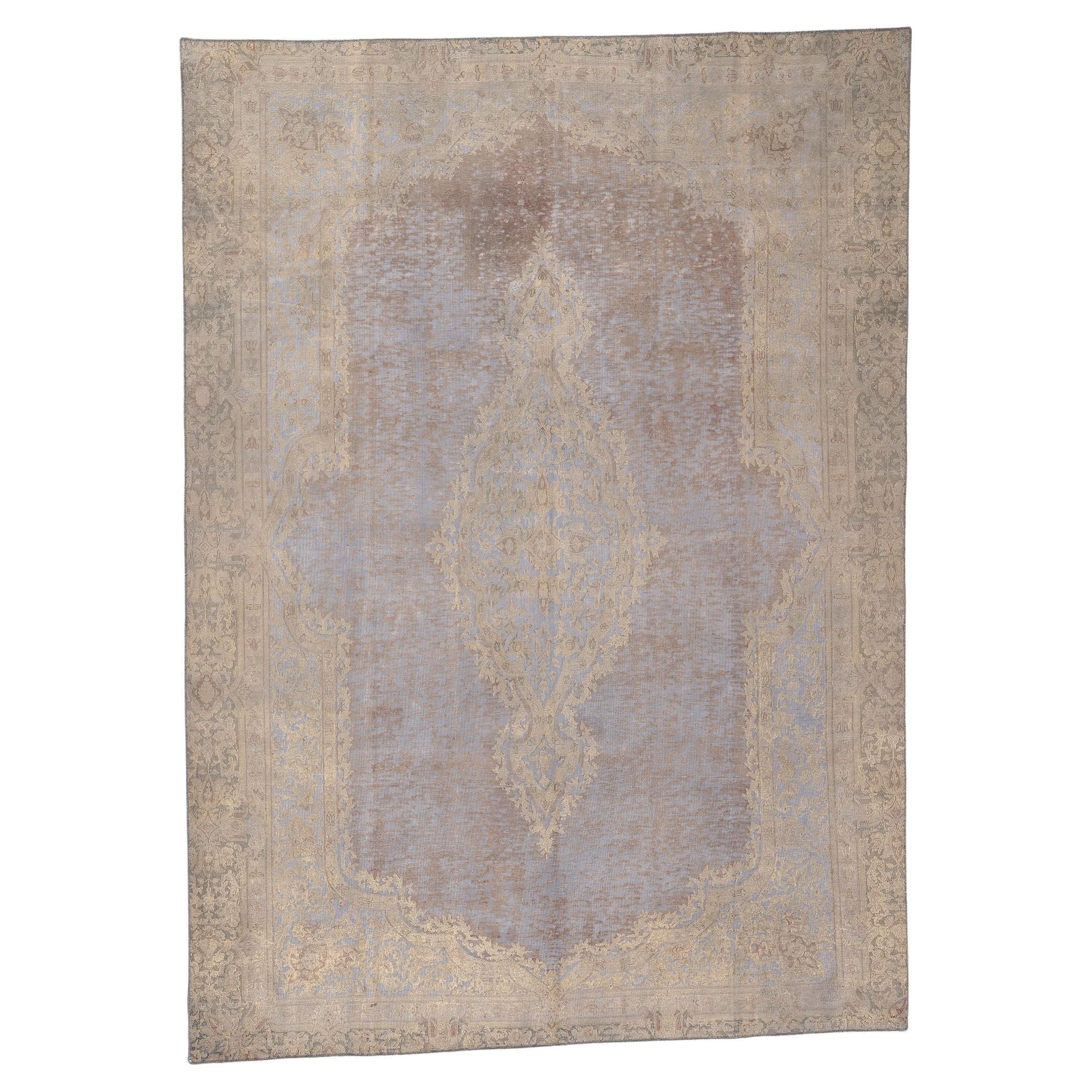Vintage Turkish Overdyed Rug, French Industrial Meets Luxe Utilitarian Style For Sale