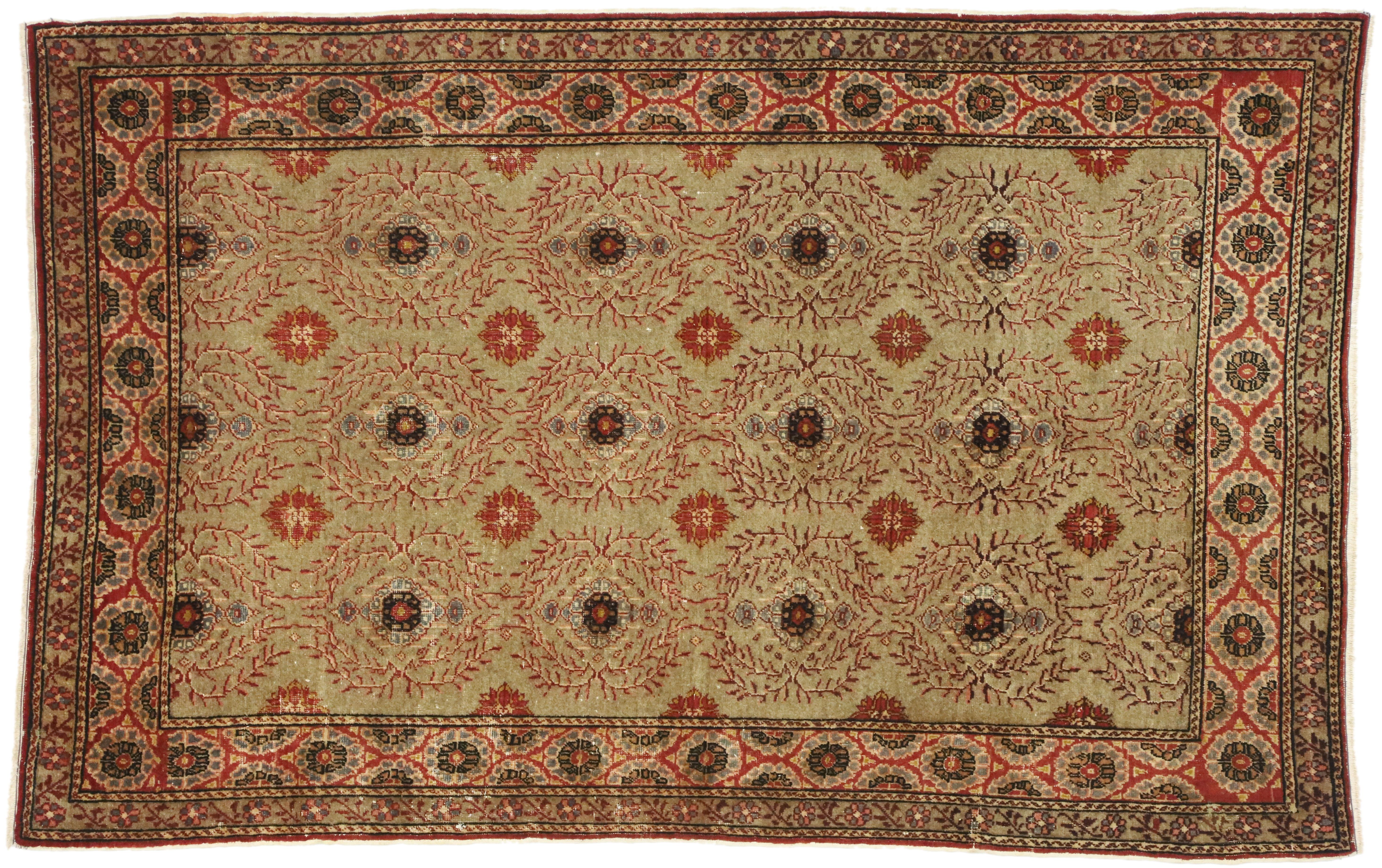 Türkischer Kayseri-Teppich im Vintage-Stil im rustikalen handwerklichen Stil im Distressed-Stil im Angebot 2