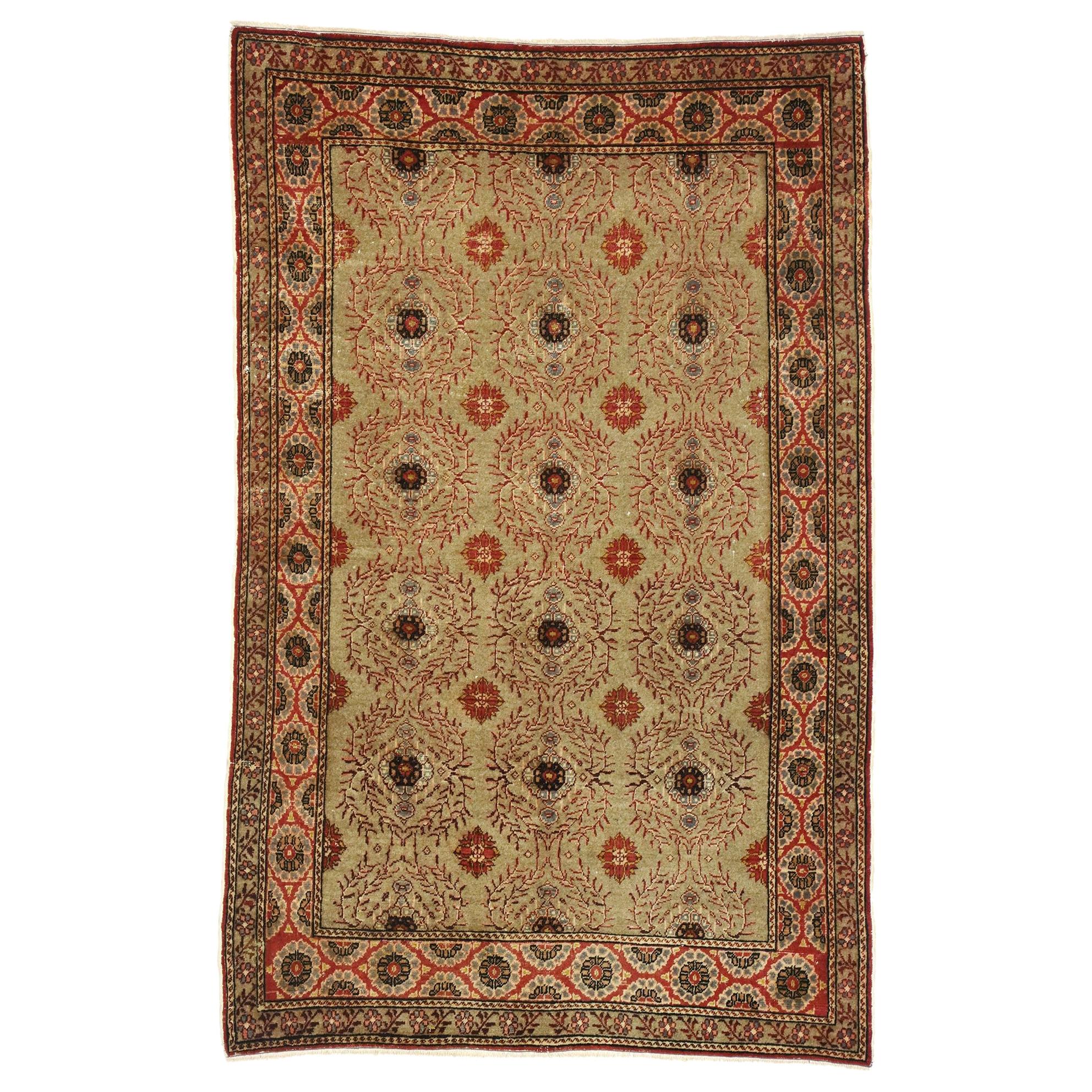 Distressed Vintage Turkish Kayseri Rug with Rustic Artisan Style For Sale