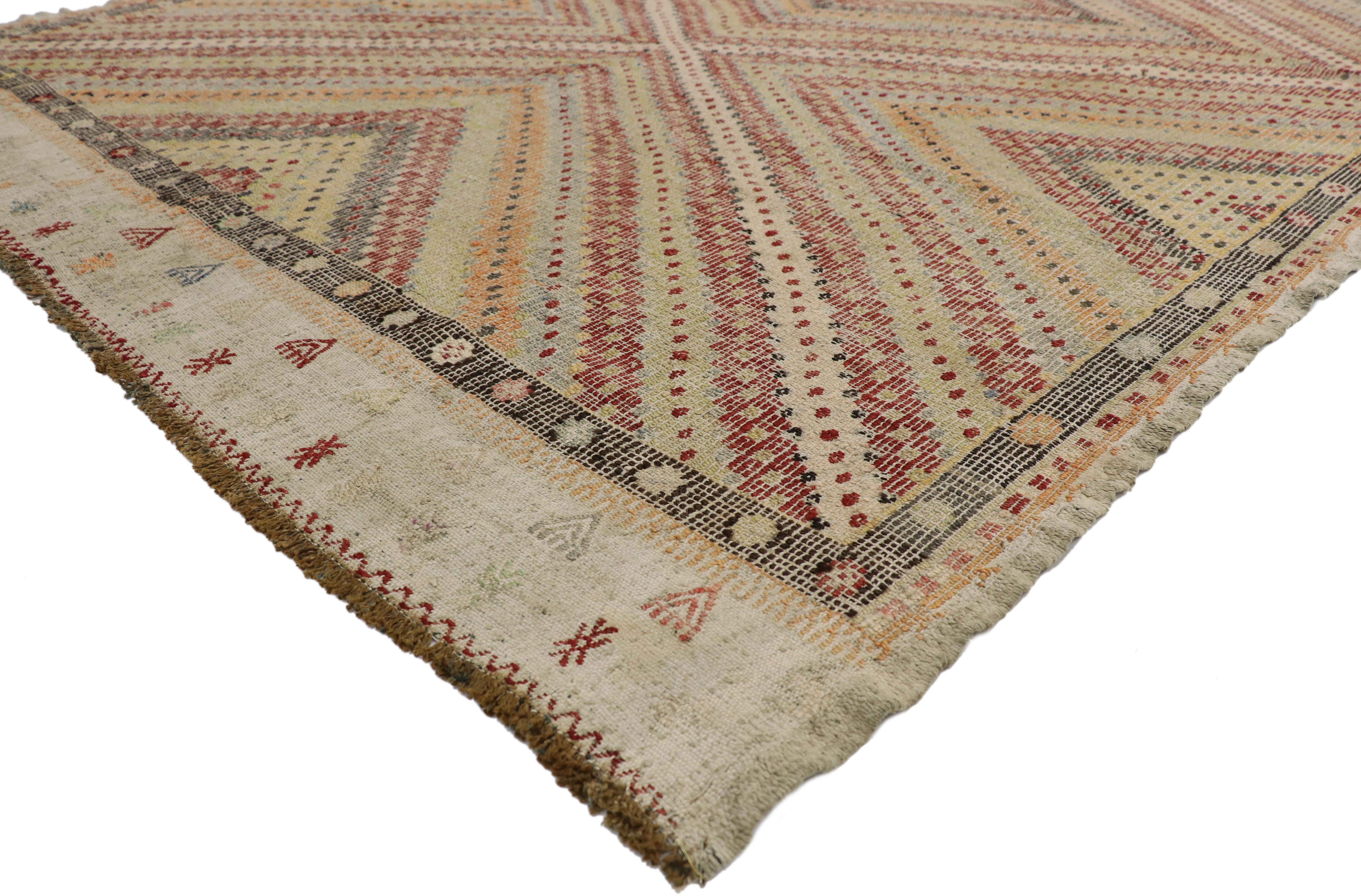 Distressed Vintage Turkish Kilim Rug with Southern Living British Colonial Style For Sale 2