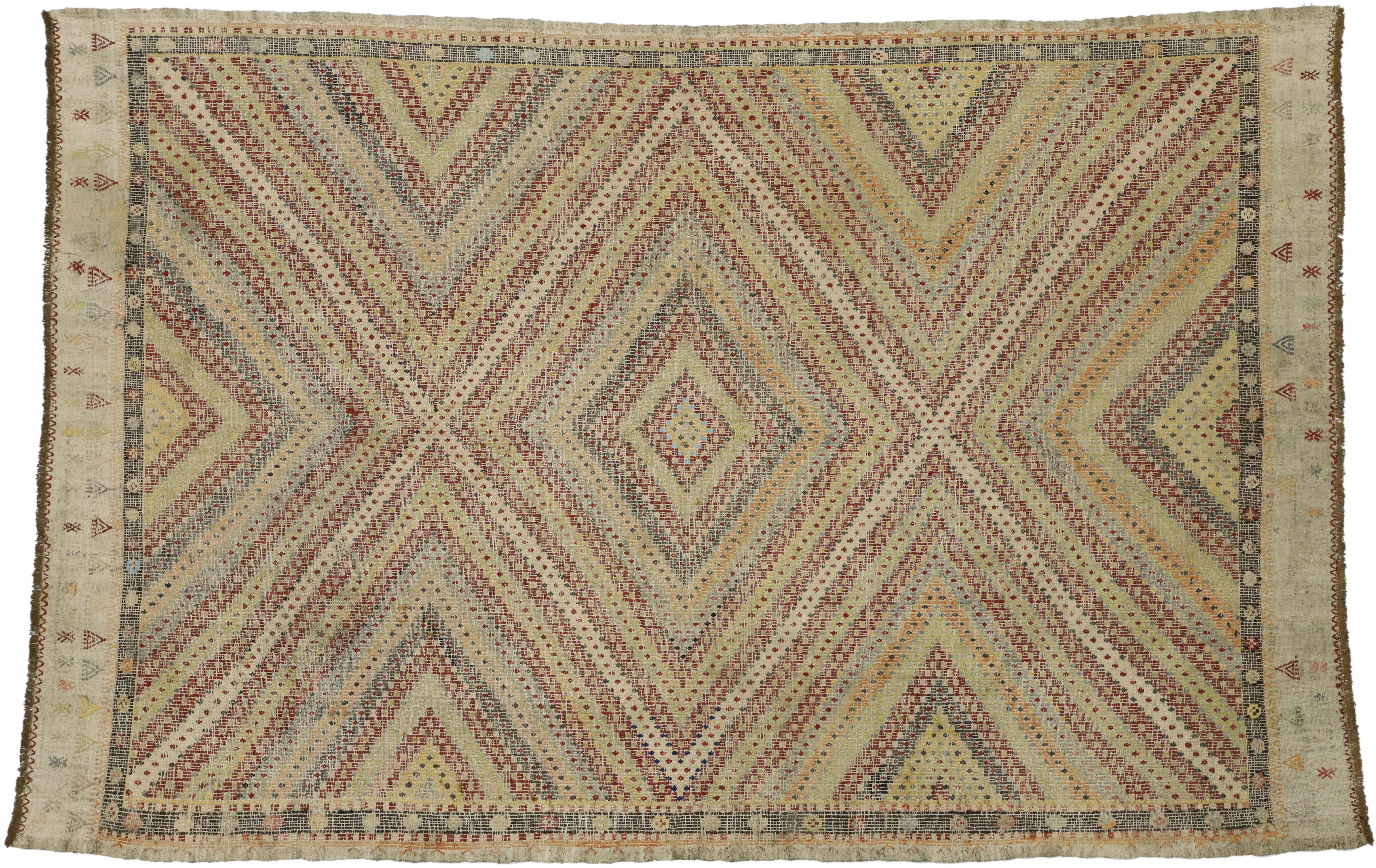 Distressed Vintage Turkish Kilim Rug with Southern Living British Colonial Style For Sale 4