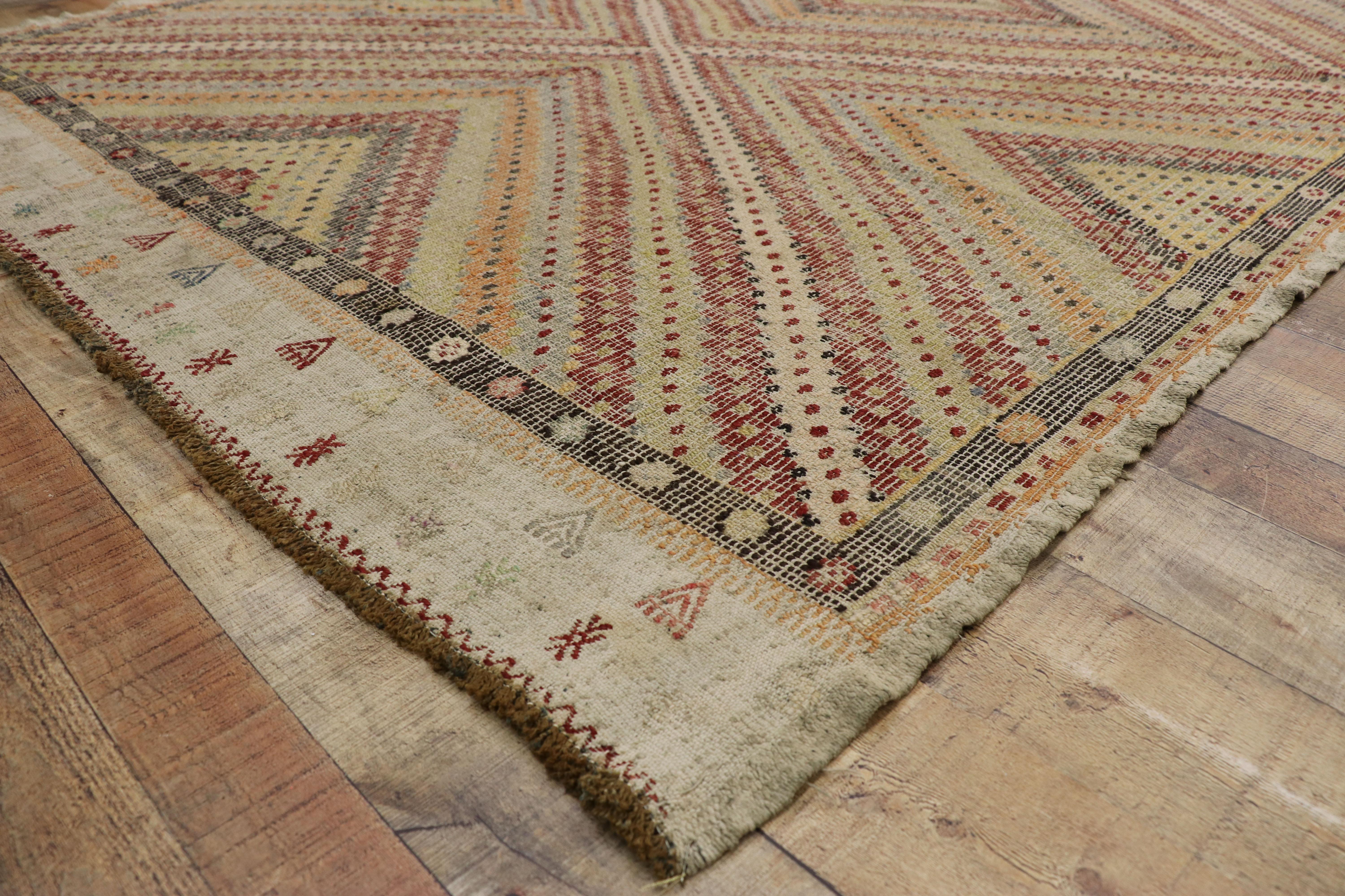 Distressed Vintage Turkish Kilim Rug with Southern Living British Colonial Style For Sale 7
