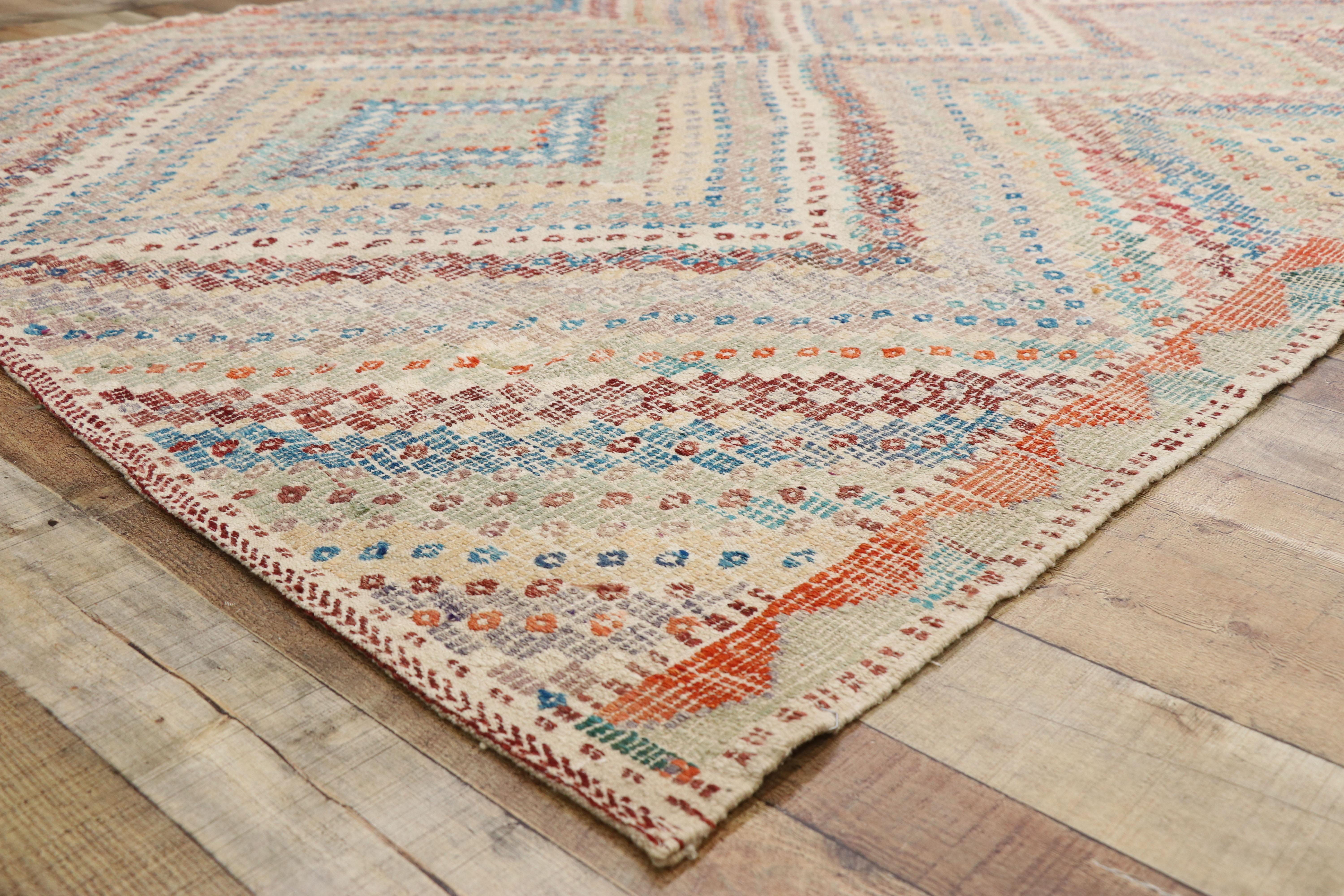 Distressed Vintage Turkish Kilim Rug with Southern Living British Colonial Style In Distressed Condition For Sale In Dallas, TX