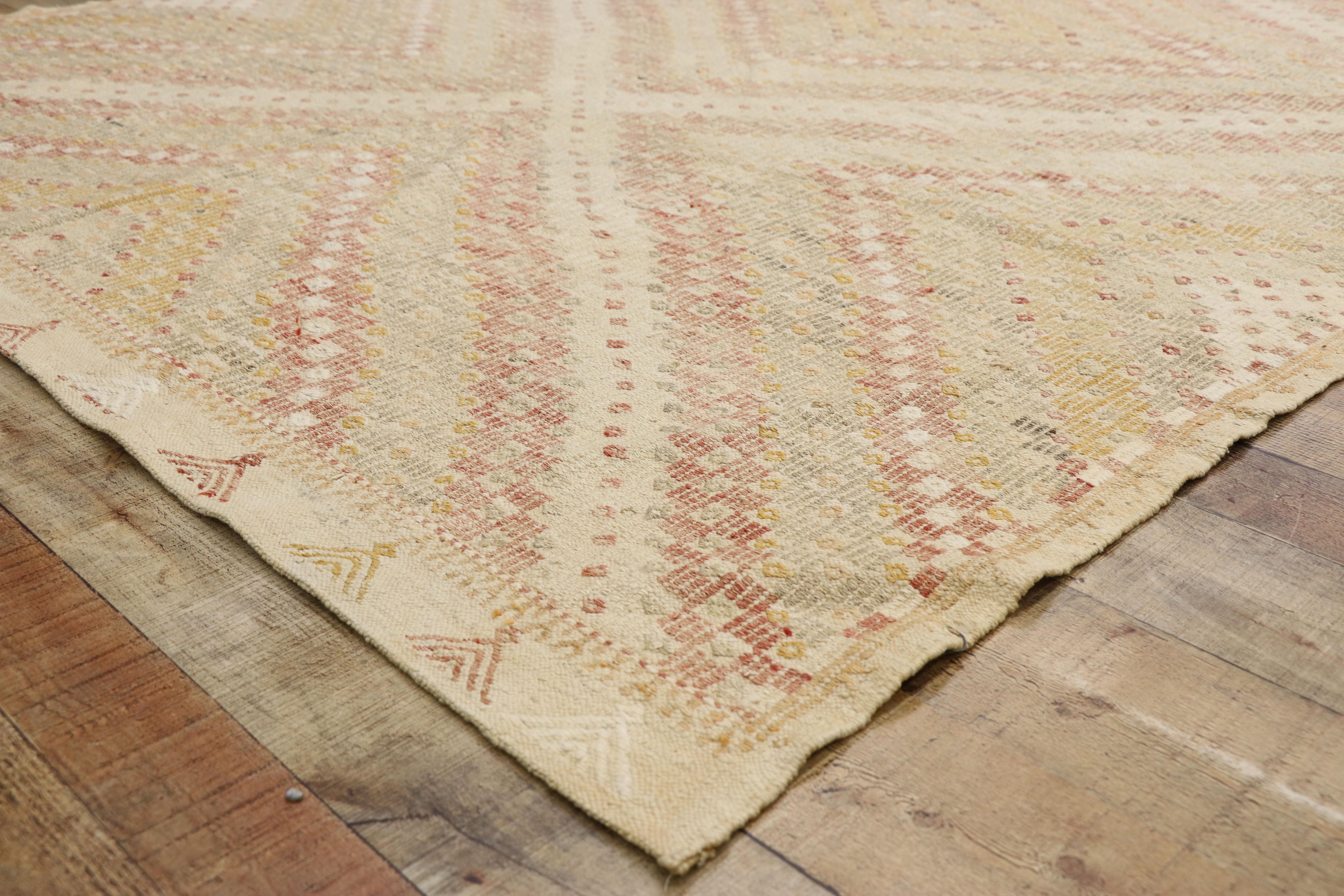 Hand-Woven Distressed Vintage Turkish Kilim Rug with Southern Living Style For Sale