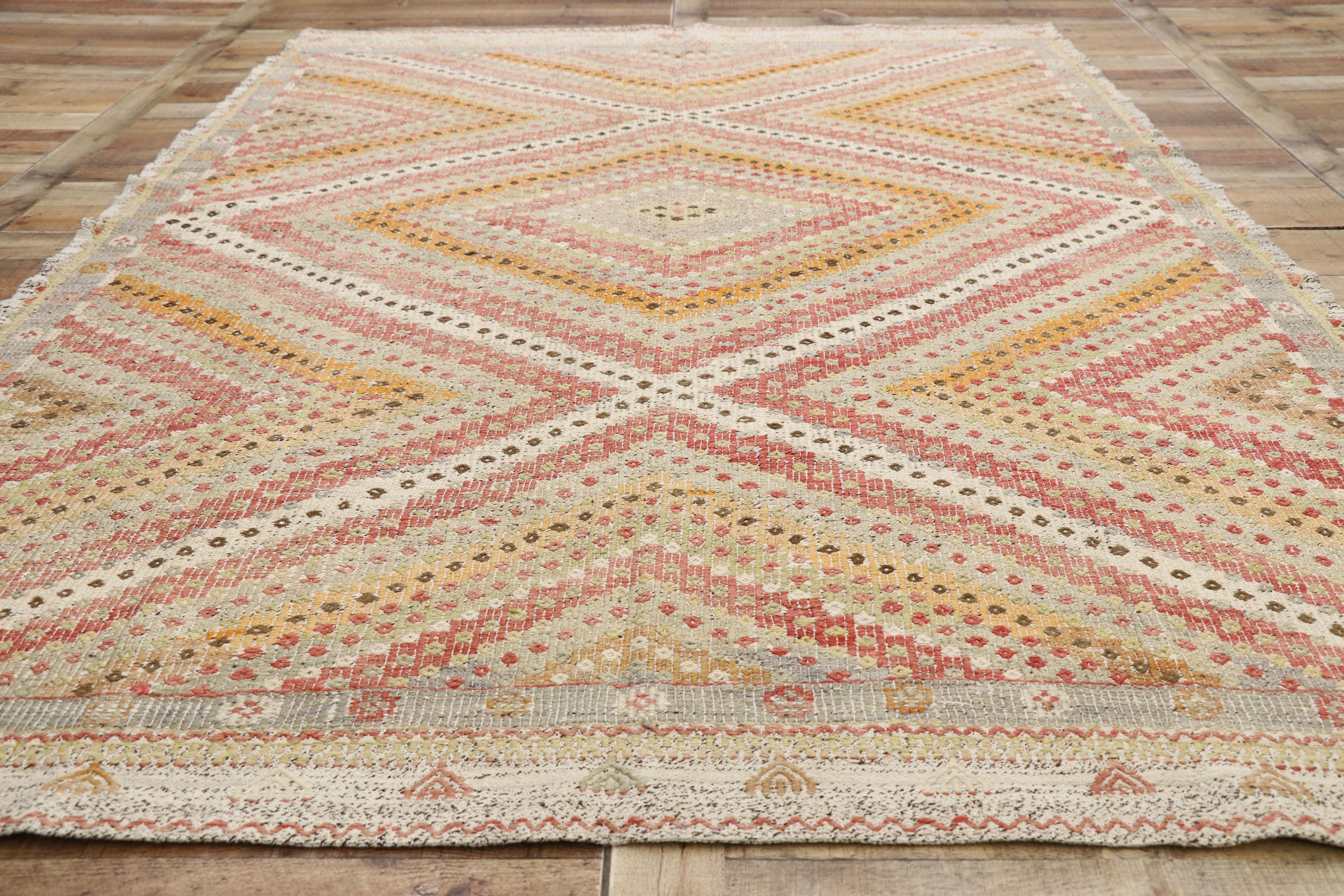 Wool Distressed Vintage Turkish Kilim Rug with Southern Living British Colonial Style For Sale