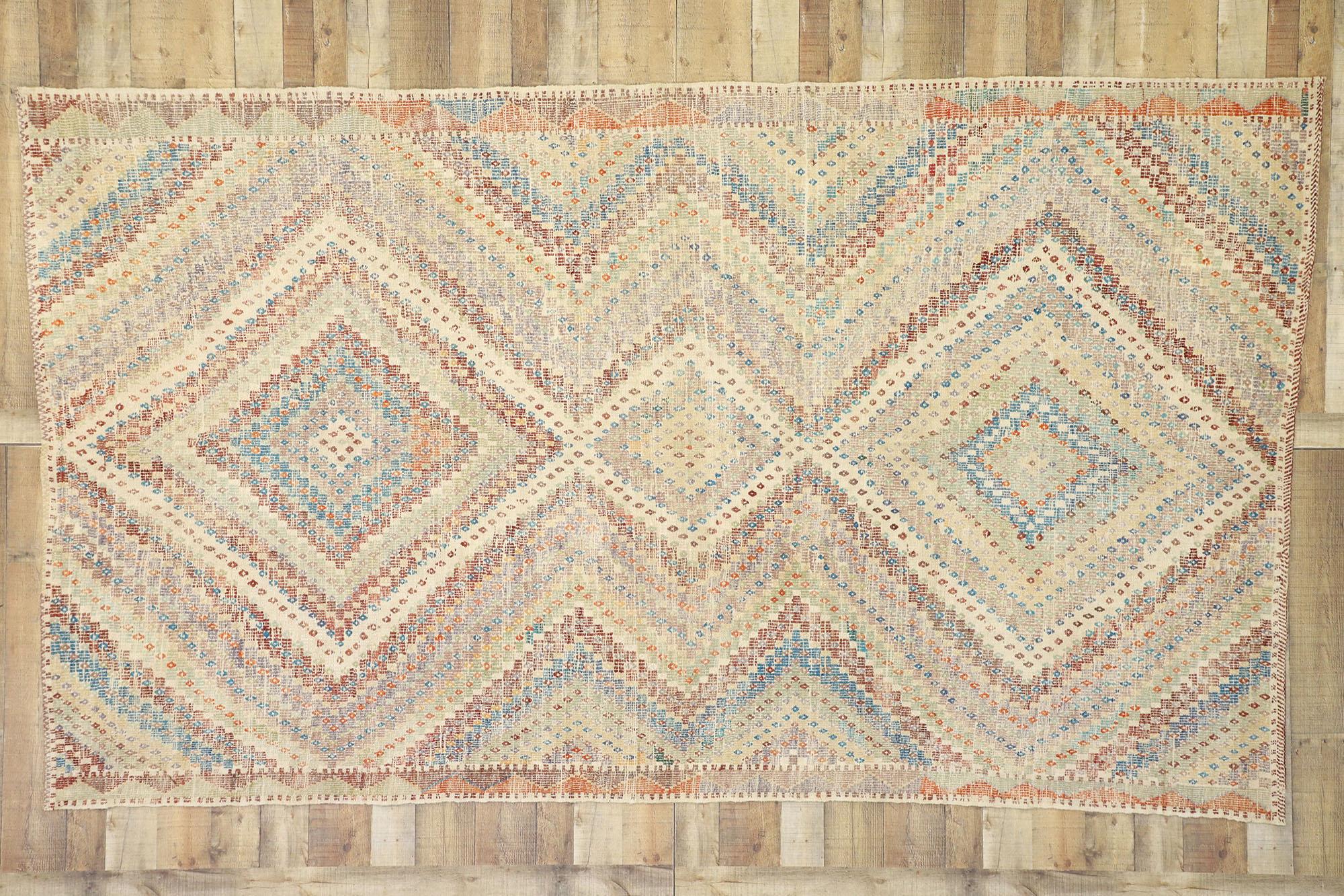 Wool Distressed Vintage Turkish Kilim Rug with Southern Living British Colonial Style For Sale