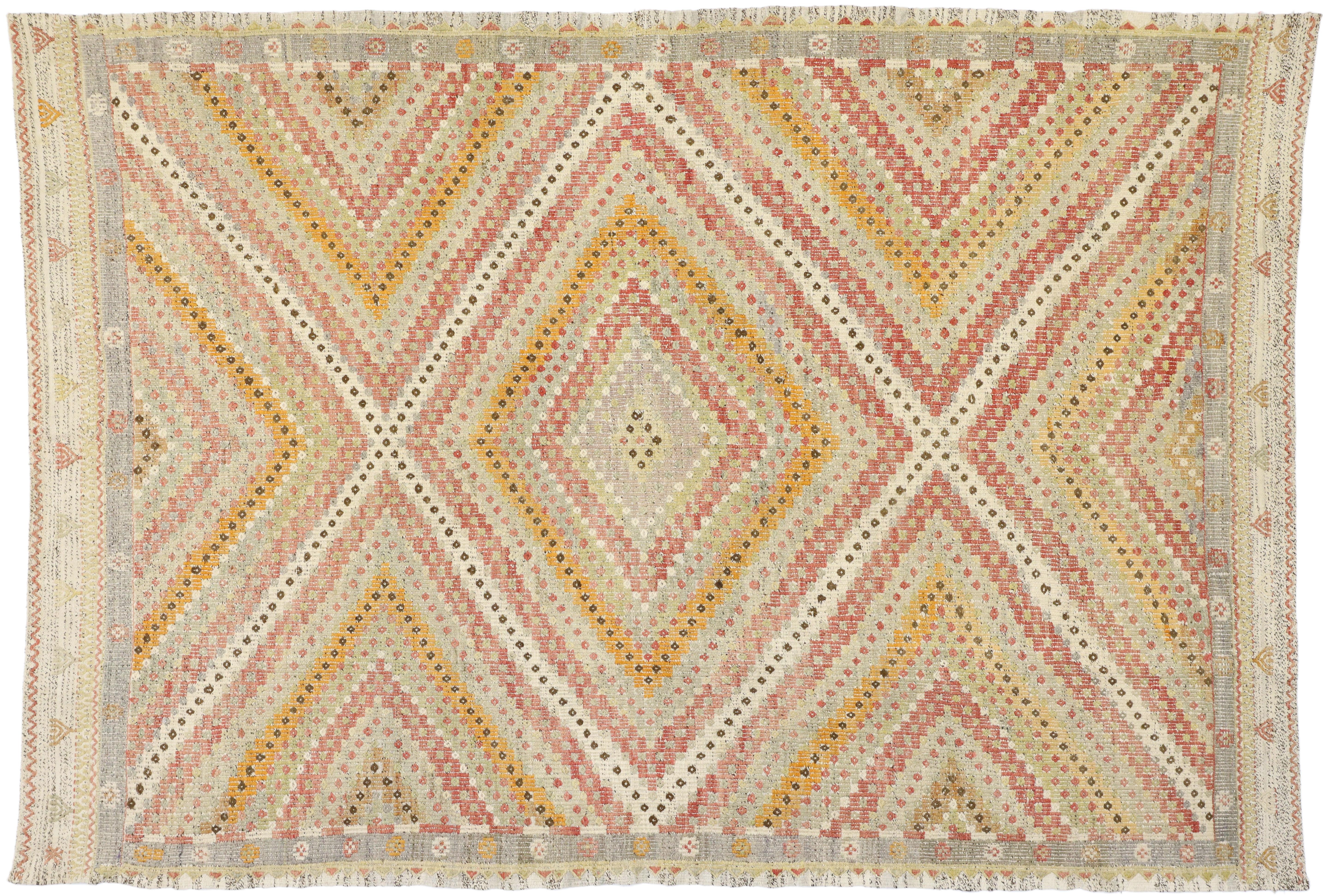 Distressed Vintage Turkish Kilim Rug with Southern Living British Colonial Style For Sale 2