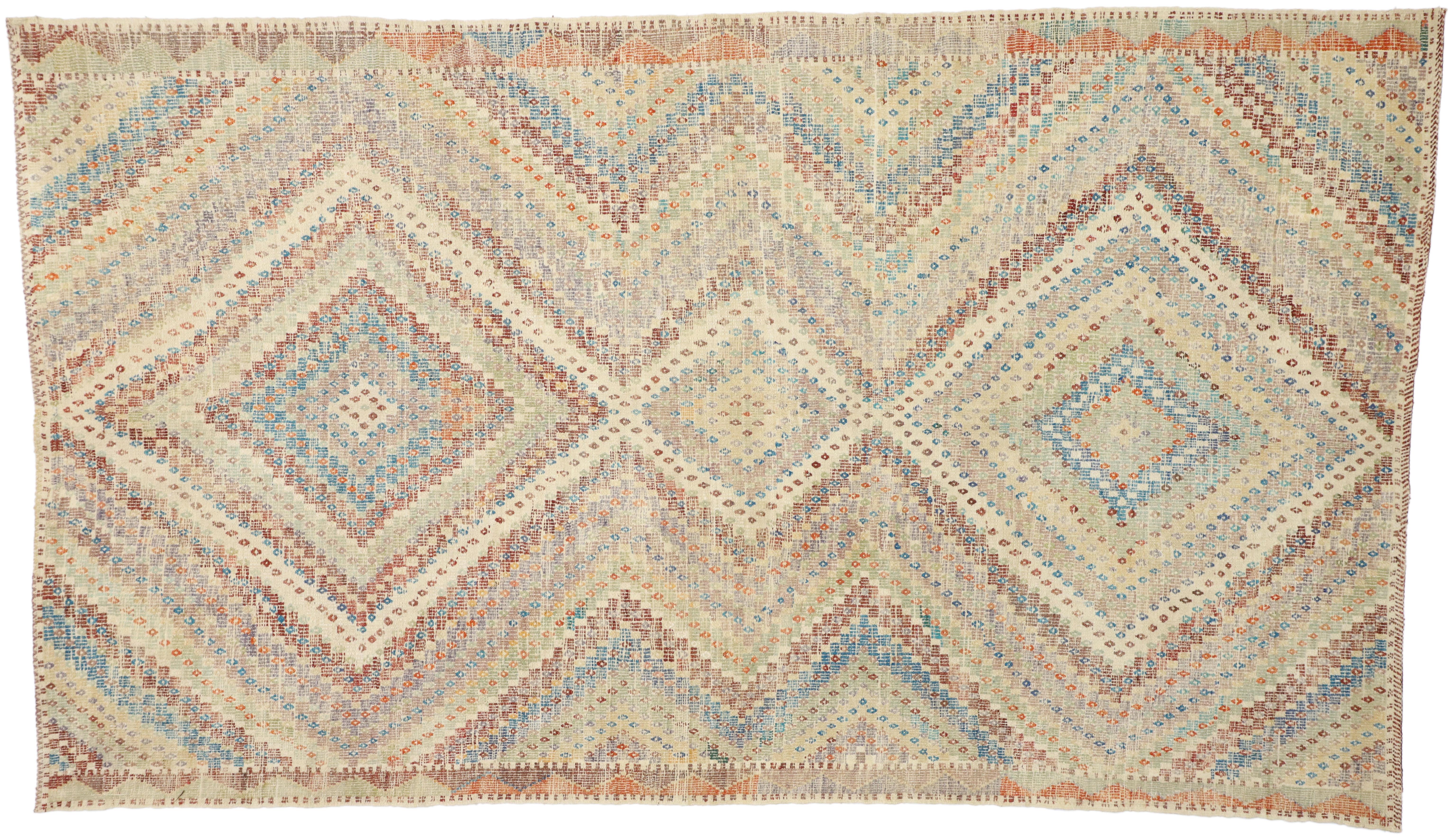 Distressed Vintage Turkish Kilim Rug with Southern Living British Colonial Style For Sale 1