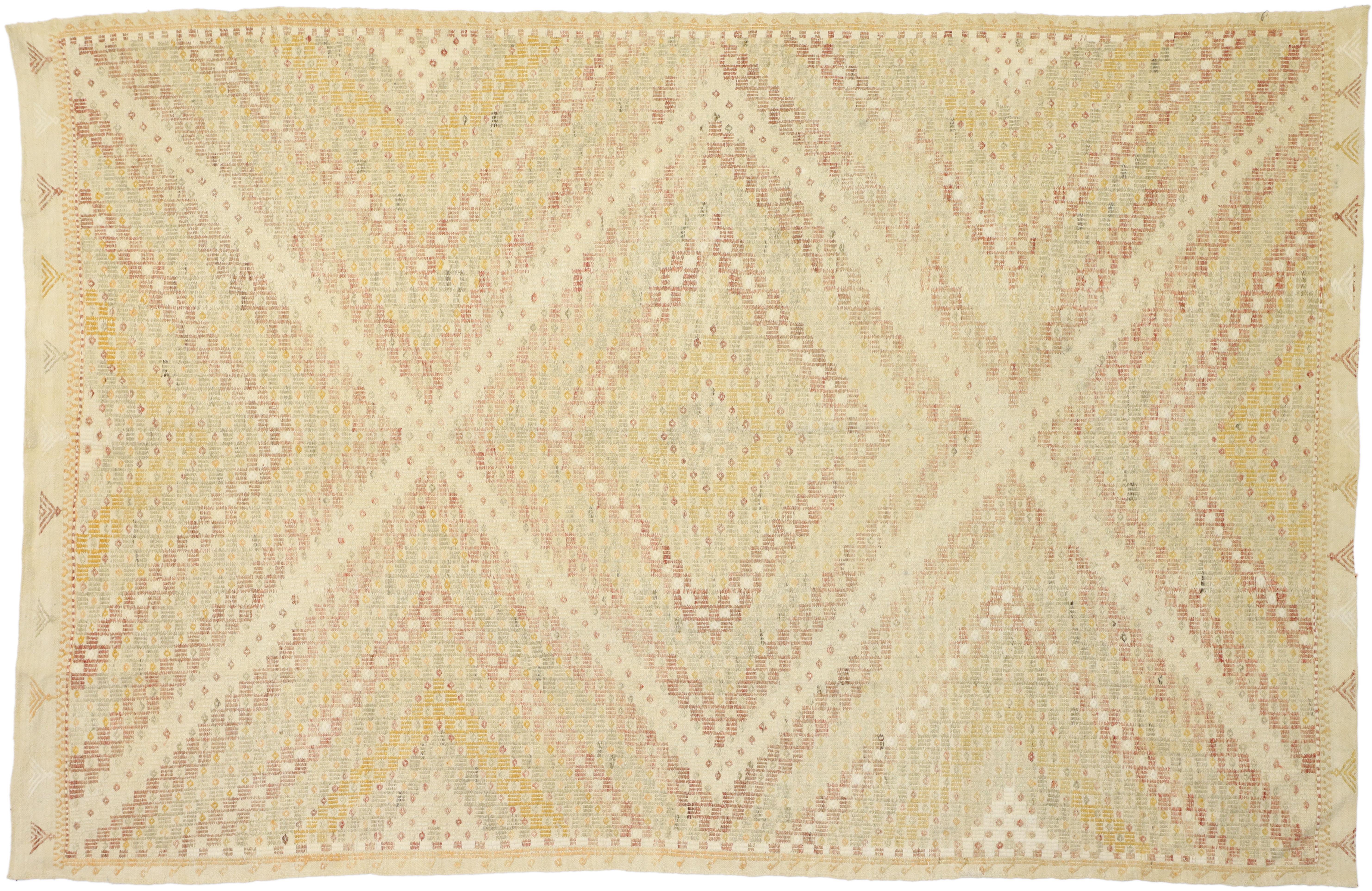Wool Distressed Vintage Turkish Kilim Rug with Southern Living Style For Sale
