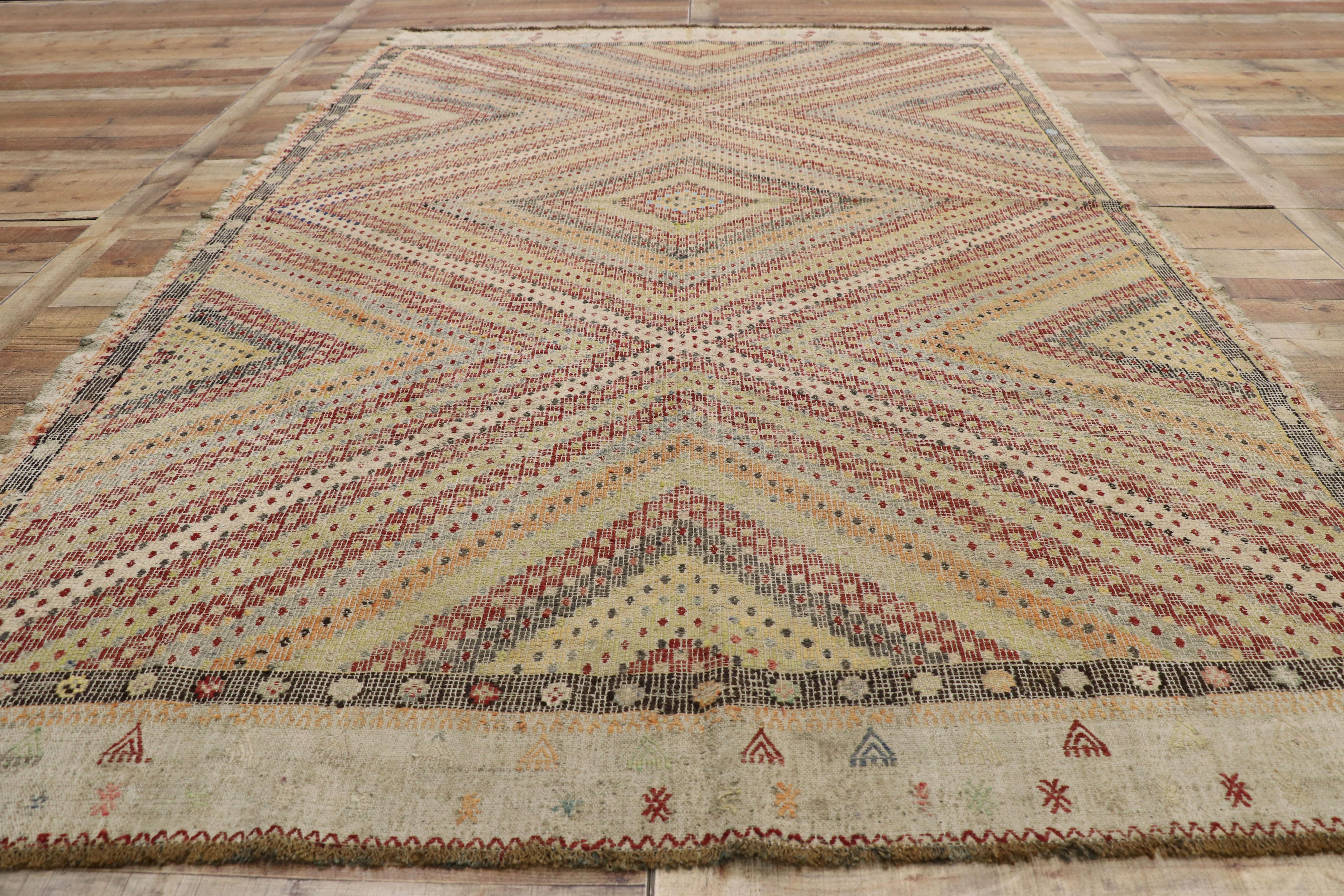 Wool Distressed Vintage Turkish Kilim Rug with Southern Living British Colonial Style For Sale