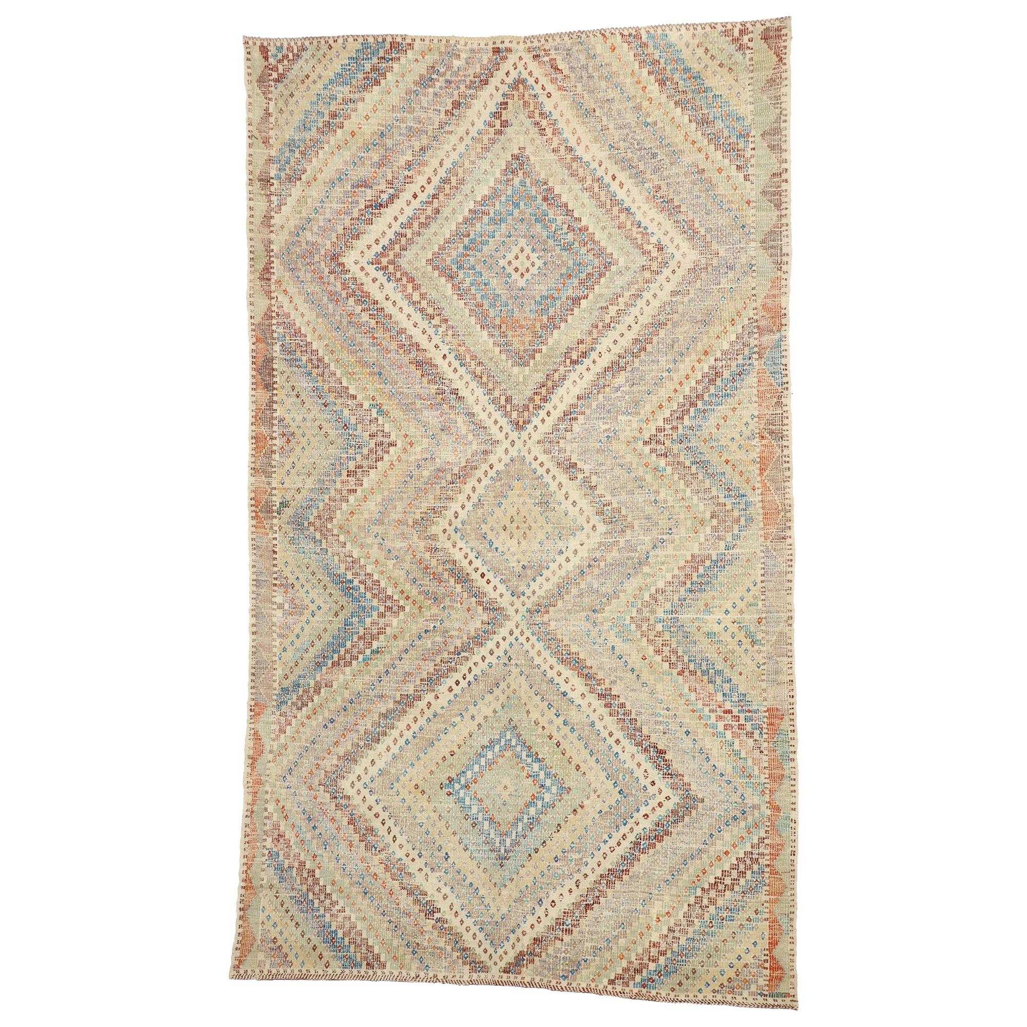 Distressed Vintage Turkish Kilim Rug with Southern Living British Colonial Style For Sale