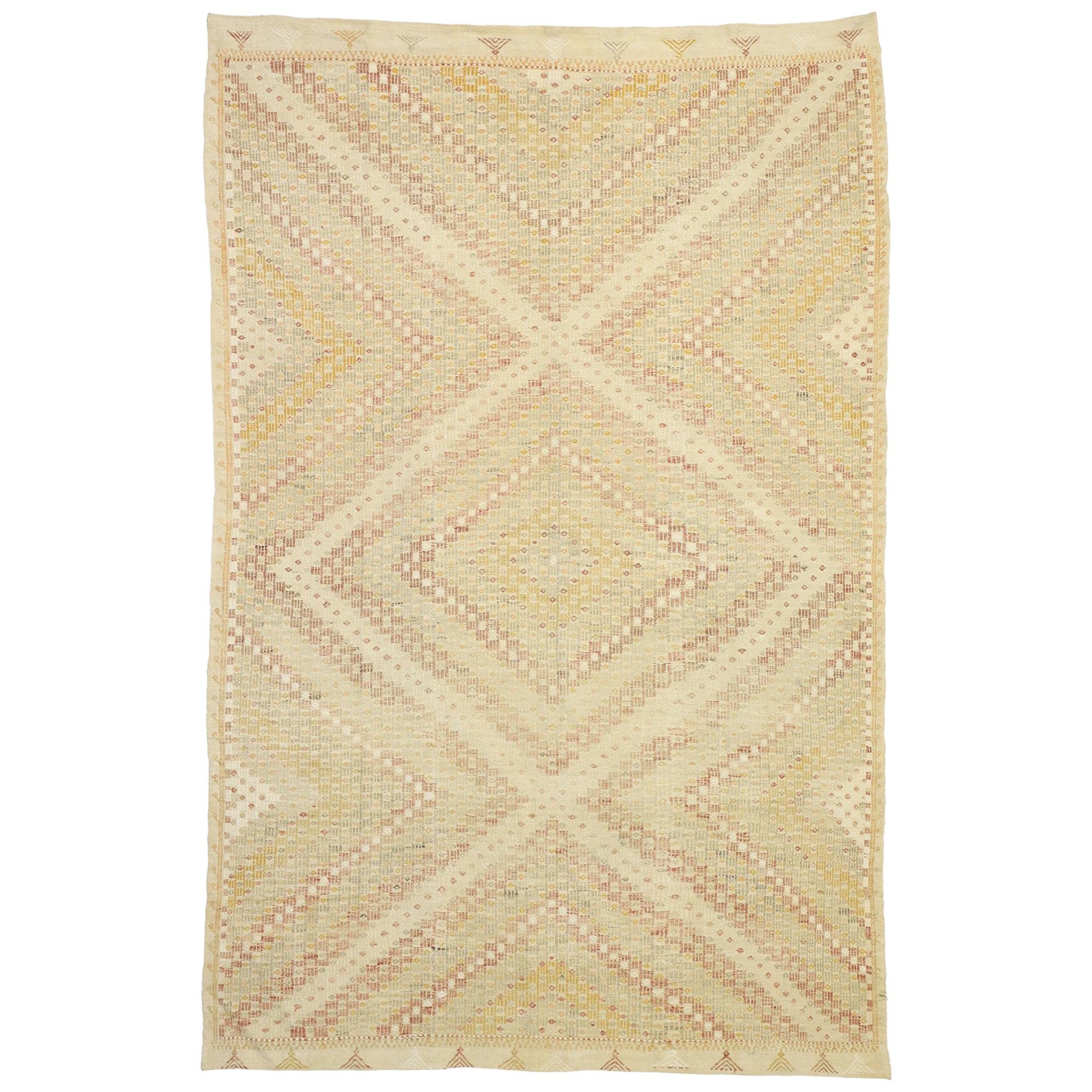 Distressed Vintage Turkish Kilim Rug with Southern Living Style For Sale