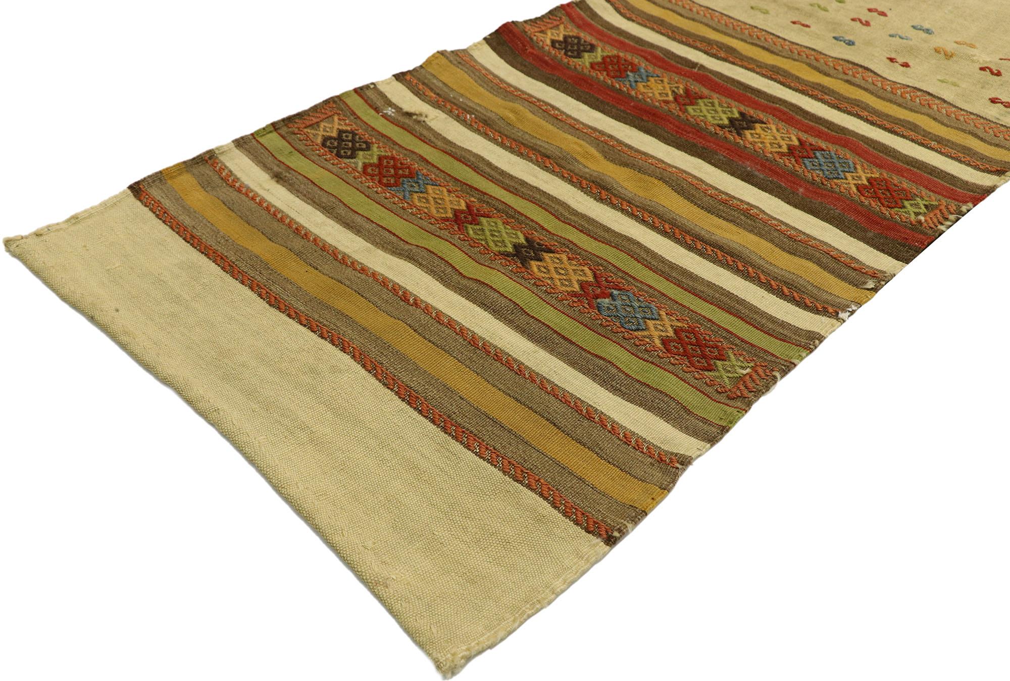 Hand-Woven Distressed Vintage Turkish Kilim Runner with Rustic Southwestern Desert Style