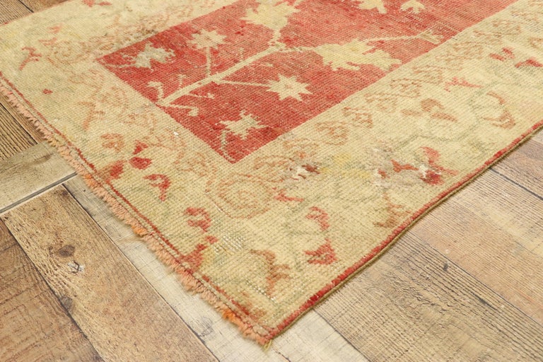 20th Century Distressed Vintage Turkish Oushak Accent Rug, Anatolian Prayer Rug For Sale