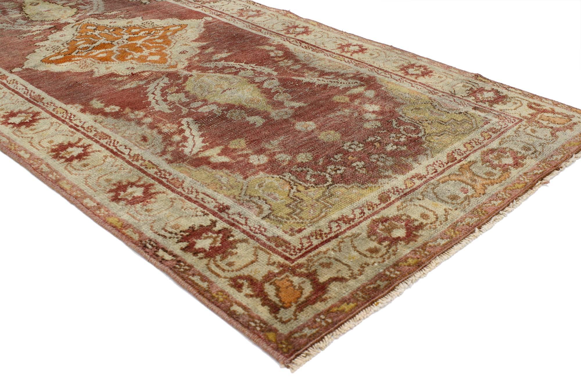Hand-Knotted Distressed Vintage Turkish Oushak Accent Rug, Entry or Foyer Rug For Sale