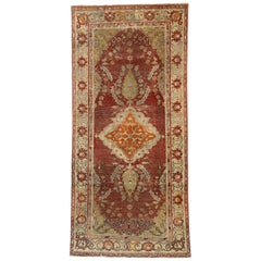 Türkischer Oushak-Akzent-Teppich im Vintage-Stil, Eingangs- oder Foyer-Teppich, im Used-Look