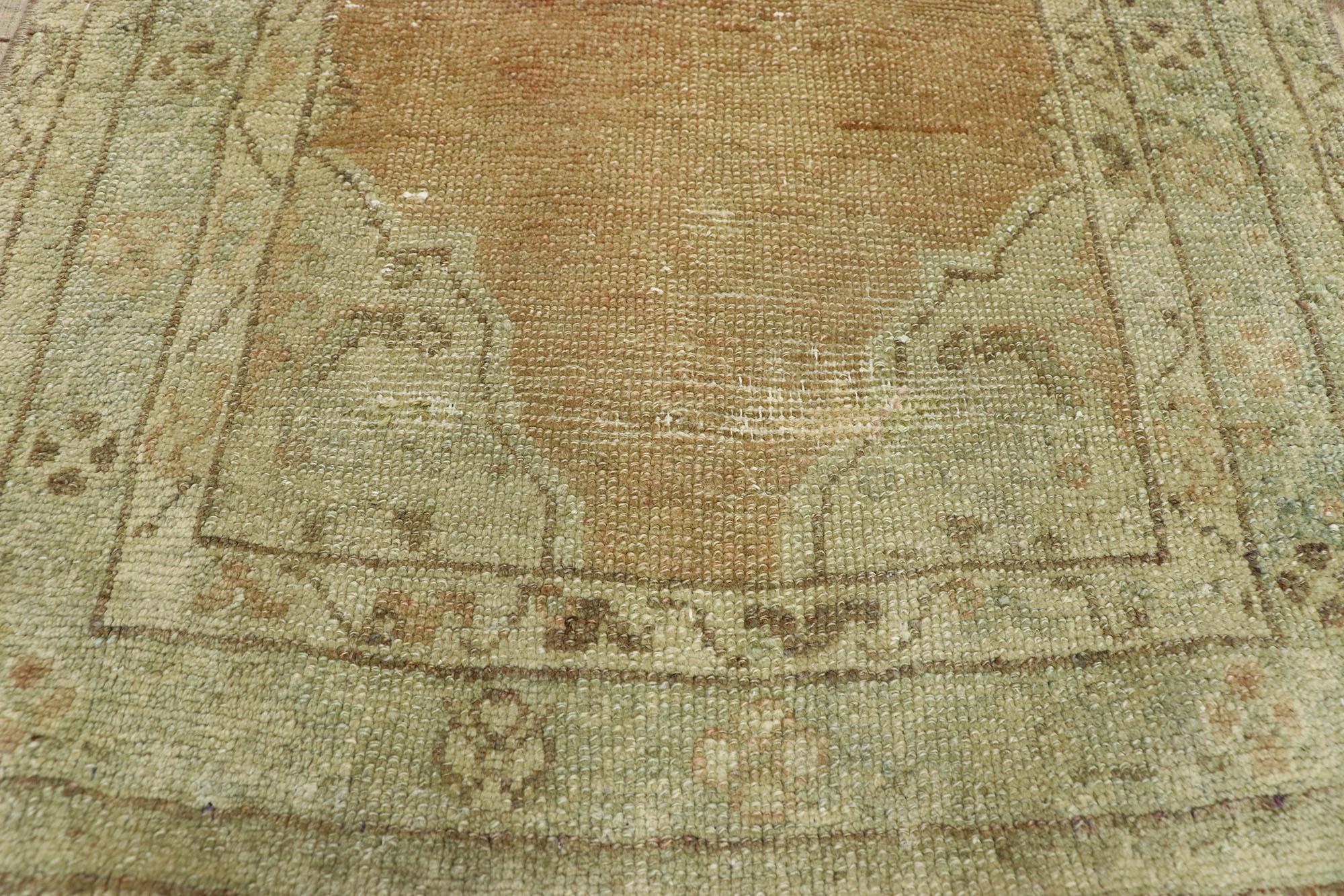Distressed Vintage Turkish Oushak Accent Rug In Distressed Condition For Sale In Dallas, TX