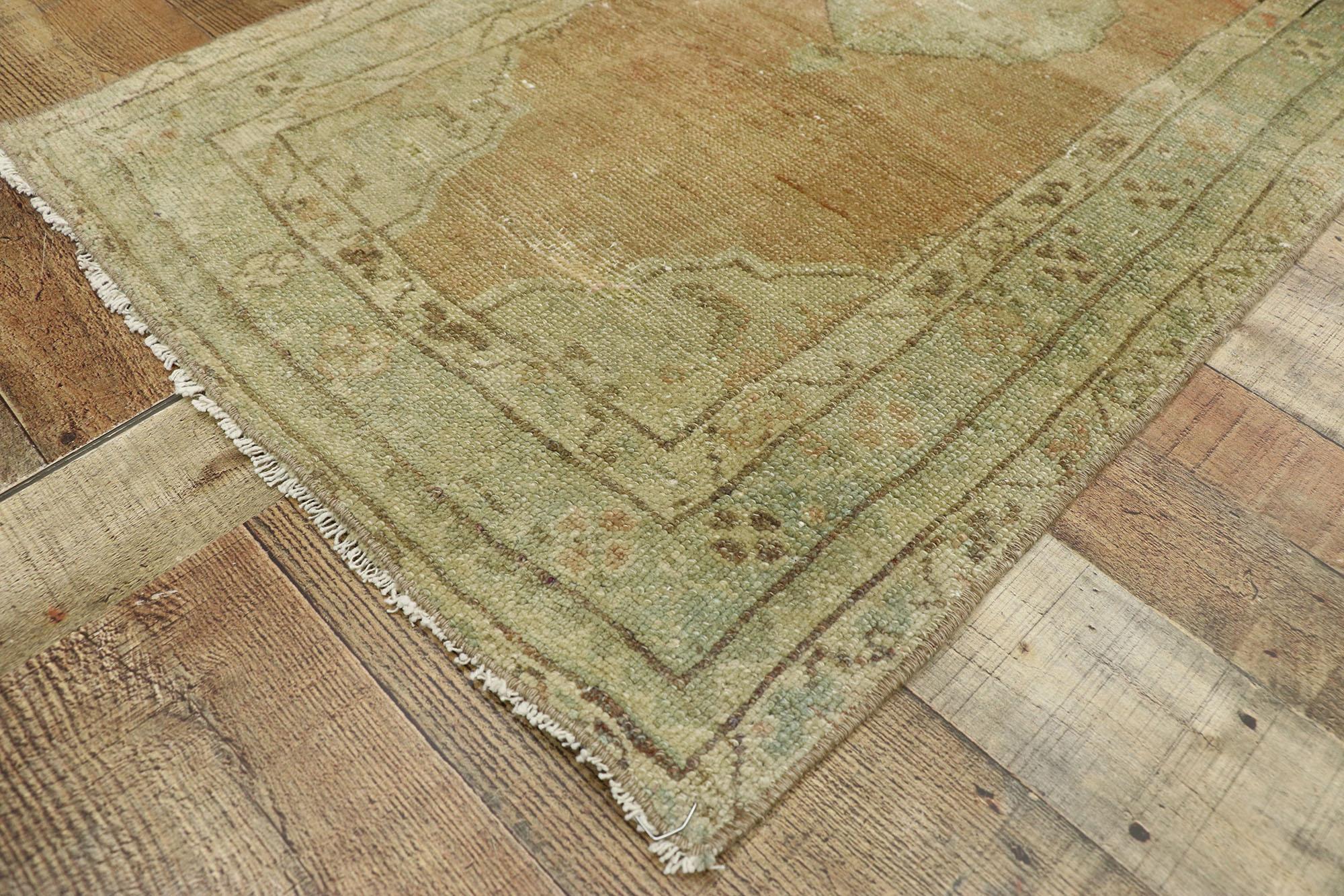 Wool Distressed Vintage Turkish Oushak Accent Rug For Sale