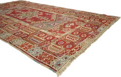 Distressed Vintage Turkish Oushak Accent Rug with Industrial Tribal Style