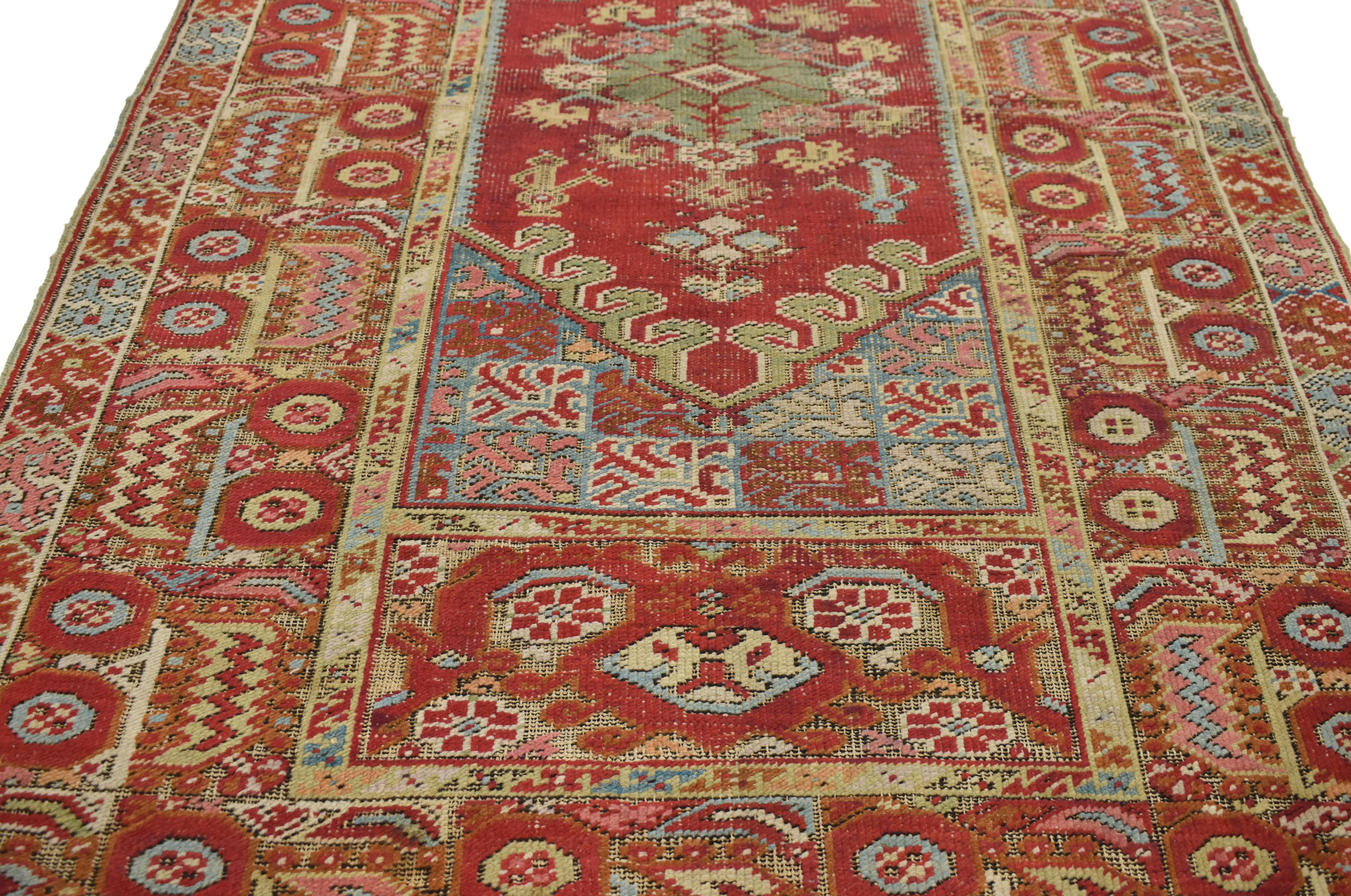 Distressed Vintage Turkish Oushak Accent Rug with Industrial Tribal Style In Distressed Condition For Sale In Dallas, TX