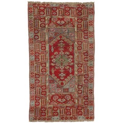 Distressed Vintage Turkish Oushak Accent Rug with Industrial Tribal Style