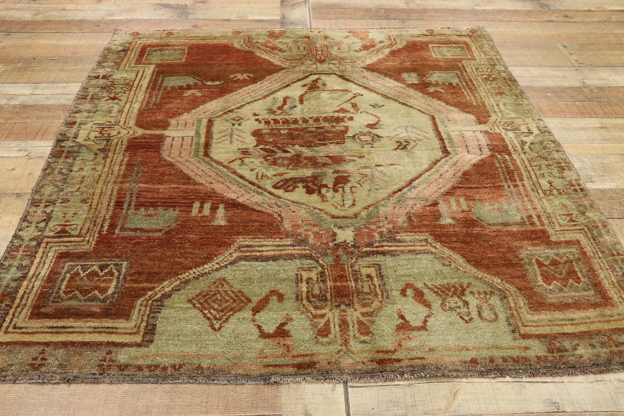 Distressed Vintage Turkish Oushak Accent Rug with Modern Rustic Style For Sale 3