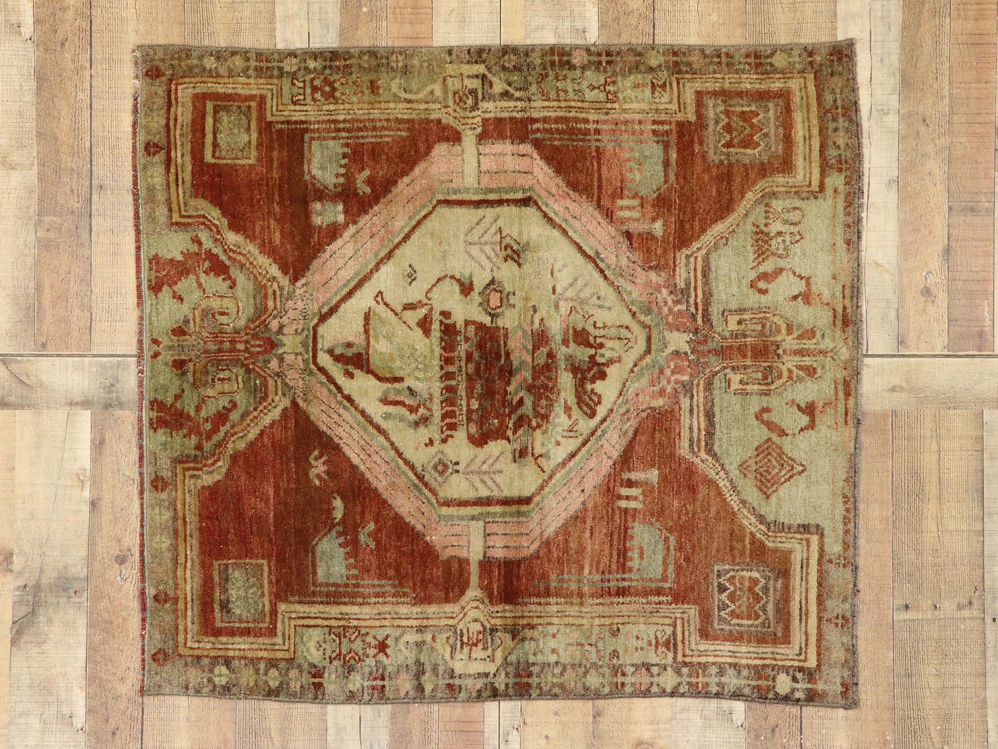 Distressed Vintage Turkish Oushak Accent Rug with Modern Rustic Style For Sale 4