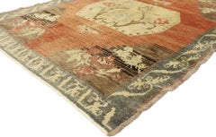 Distressed Vintage Turkish Oushak Accent Rug with Rustic Farmhouse Style
