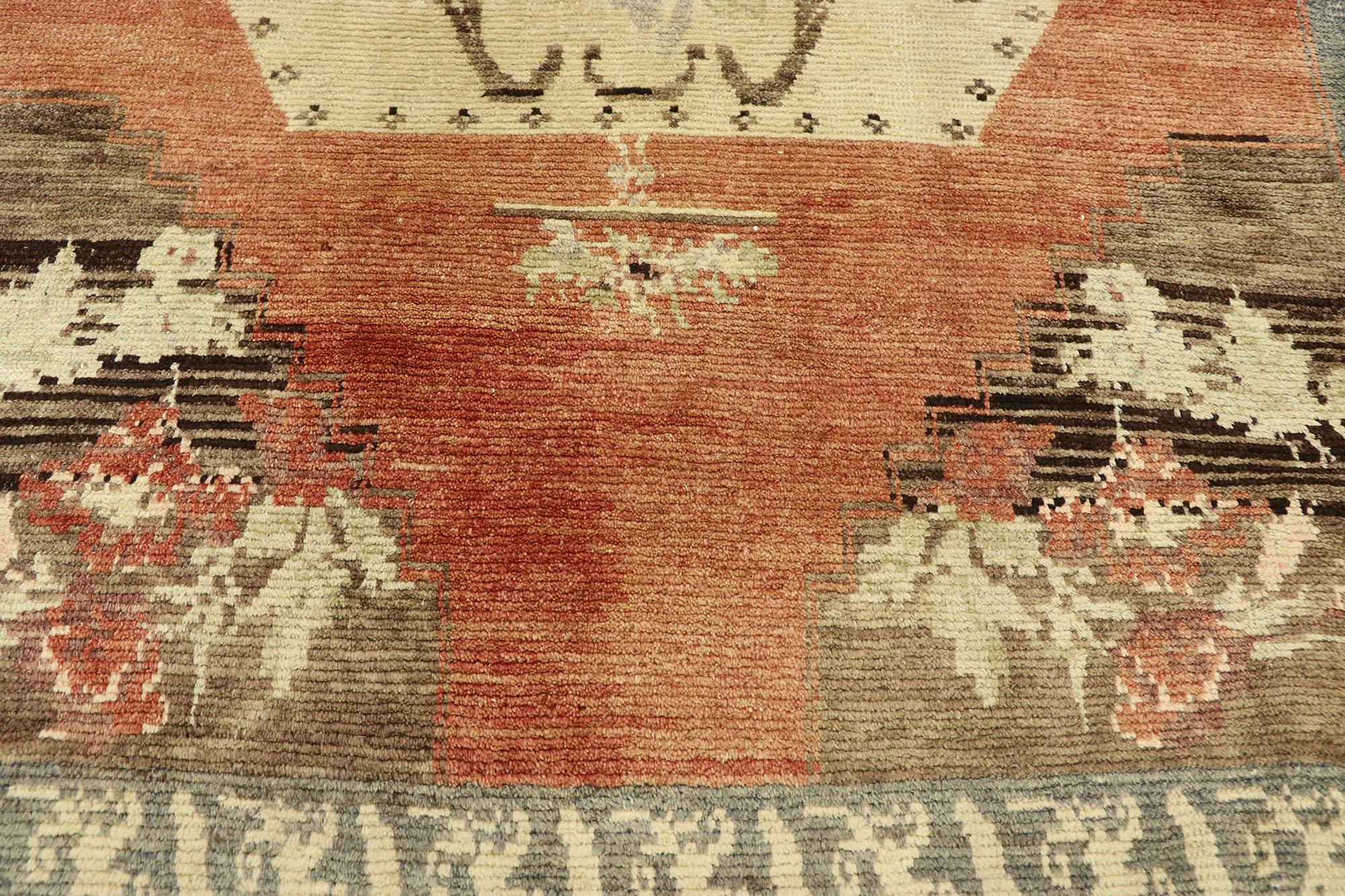 Distressed Vintage Turkish Oushak Accent Rug with Rustic Farmhouse Style In Distressed Condition In Dallas, TX