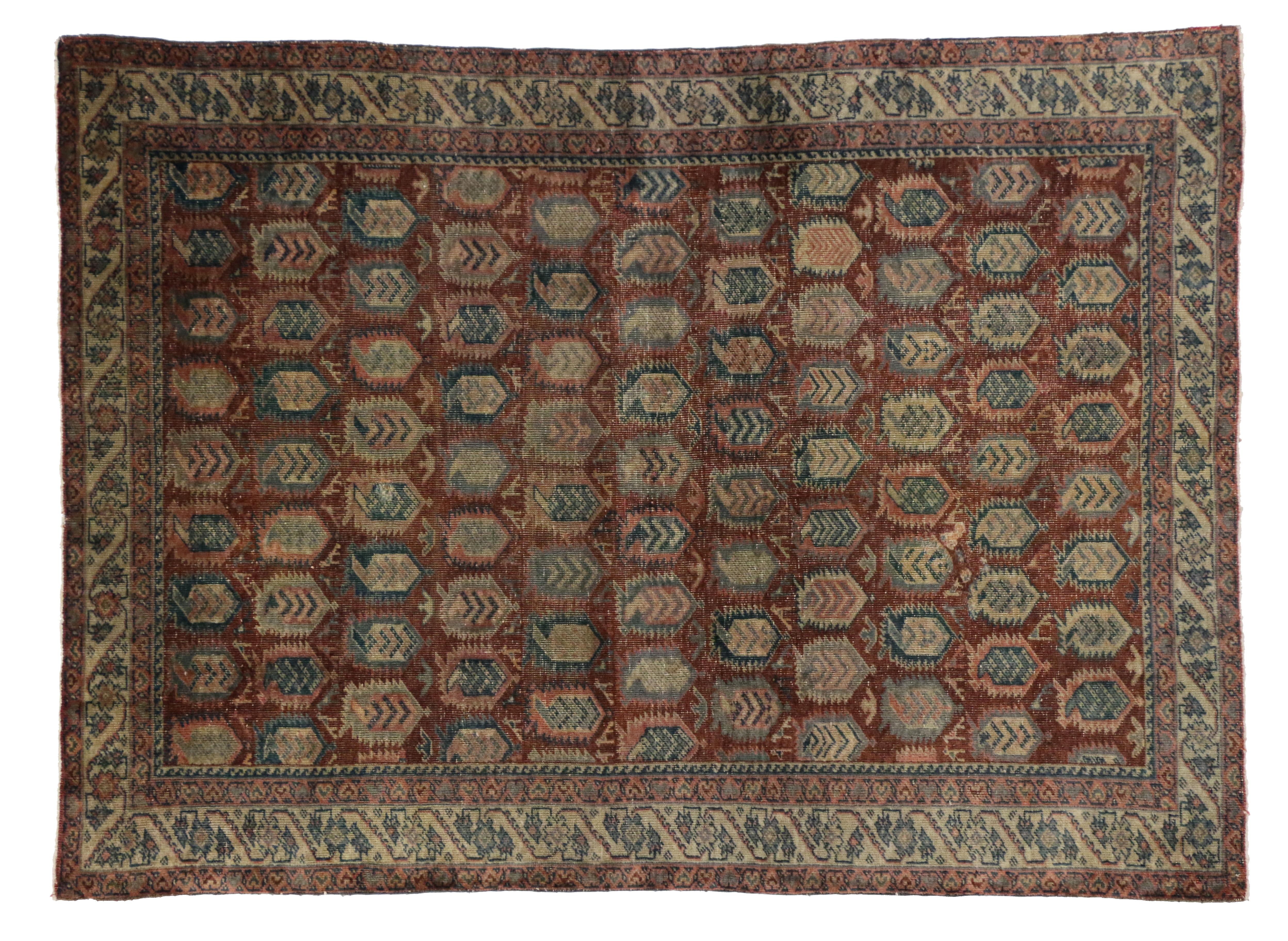 Distressed Vintage Turkish Oushak Accent Rug with Worn Aesthetic In Distressed Condition For Sale In Dallas, TX
