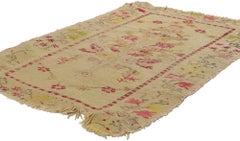 Distressed Vintage Turkish Oushak Accent Rug, Worn-In Farmhouse Chic