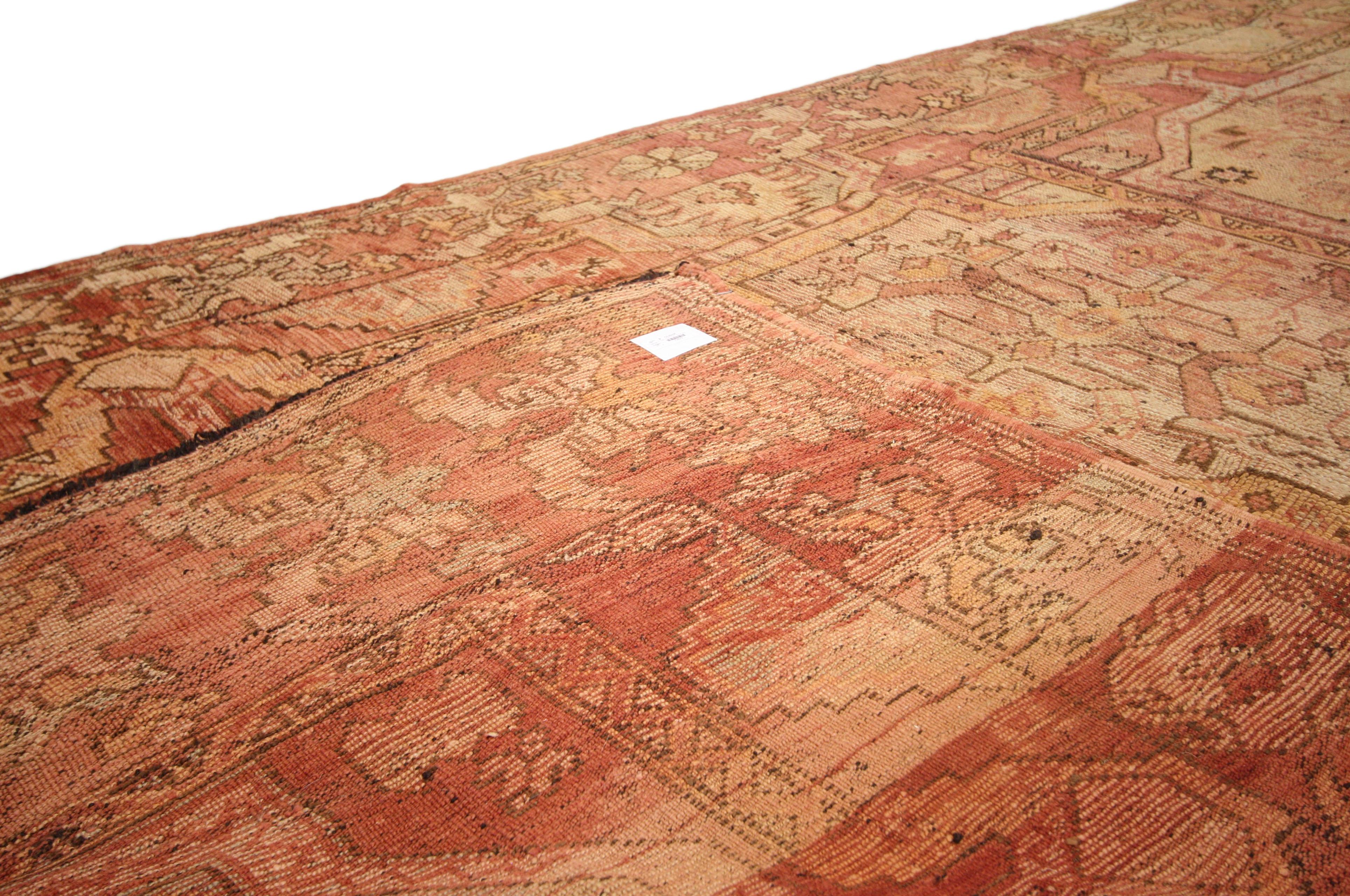 20th Century Distressed Vintage Turkish Oushak Gallery Rug with Rustic Art Deco Style For Sale