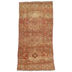 Distressed Vintage Turkish Oushak Gallery Rug with Rustic Art Deco Style