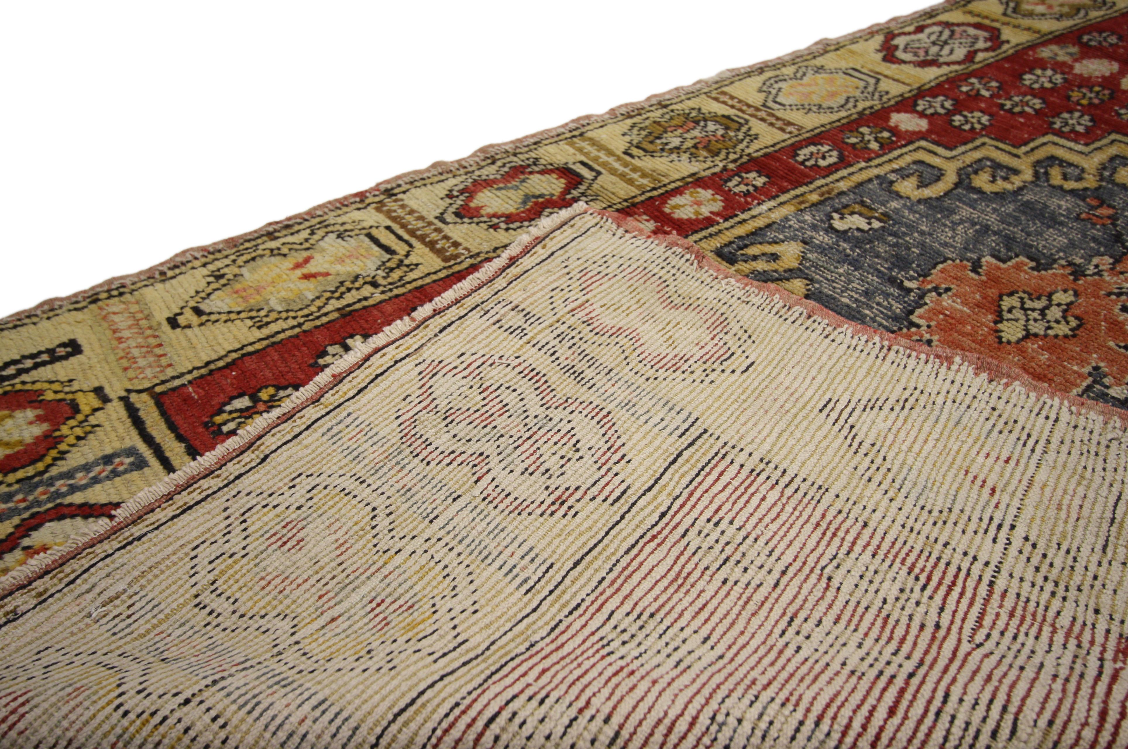 20th Century Distressed Vintage Turkish Oushak Hallway Runner with Arts & Crafts Style For Sale