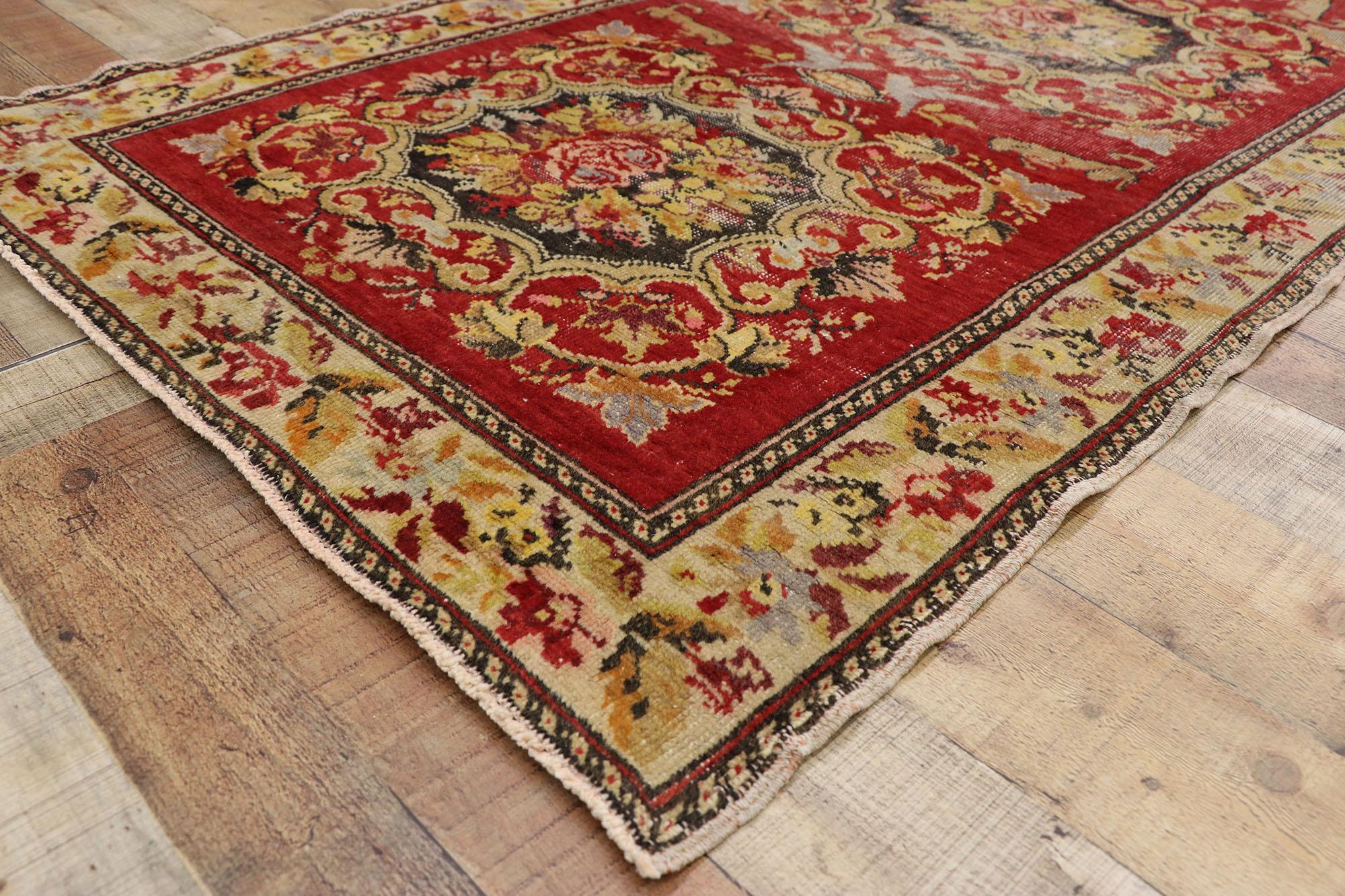 Wool Distressed Vintage Turkish Oushak Hallway Runner with Rustic Baroque Style For Sale