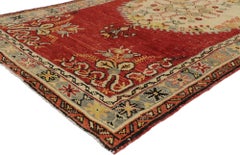 Distressed Vintage Turkish Oushak Hallway Runner with Rustic French Rococo Style