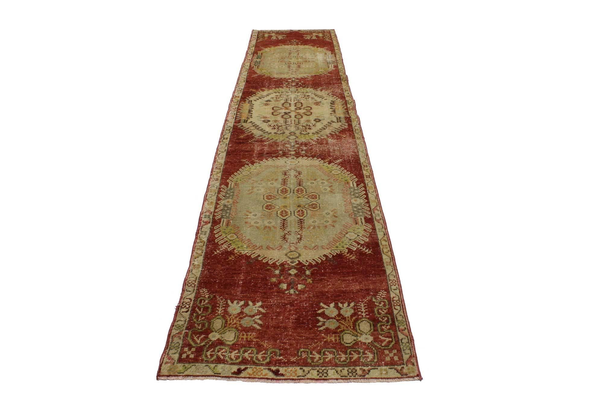 Distressed Vintage Turkish Oushak Runner with French Provincial and Rococo Style For Sale 5