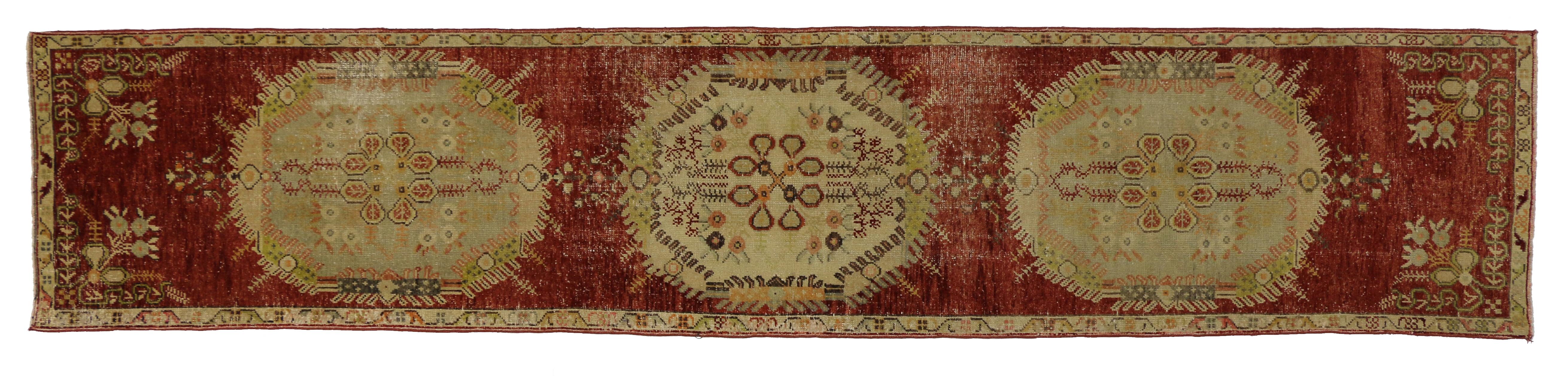 Distressed Vintage Turkish Oushak Runner with French Provincial and Rococo Style For Sale 6