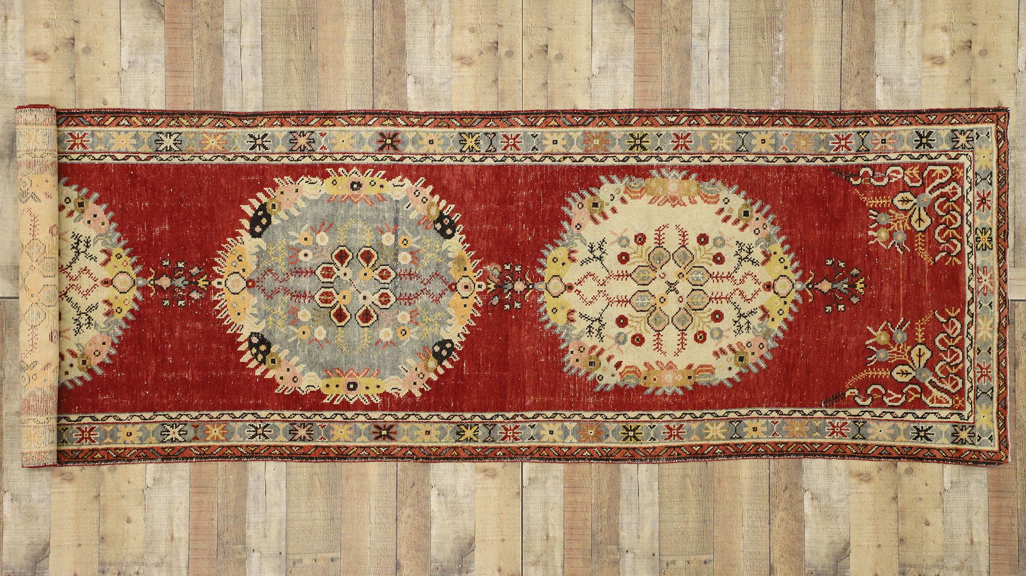 Distressed Vintage Turkish Oushak Hallway Runner with Rustic French Rococo Style For Sale 2