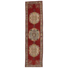 Distressed Vintage Turkish Oushak Hallway Runner with Rustic French Rococo Style