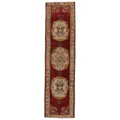 Distressed Vintage Turkish Oushak Hallway Runner with Rustic French Rococo Style