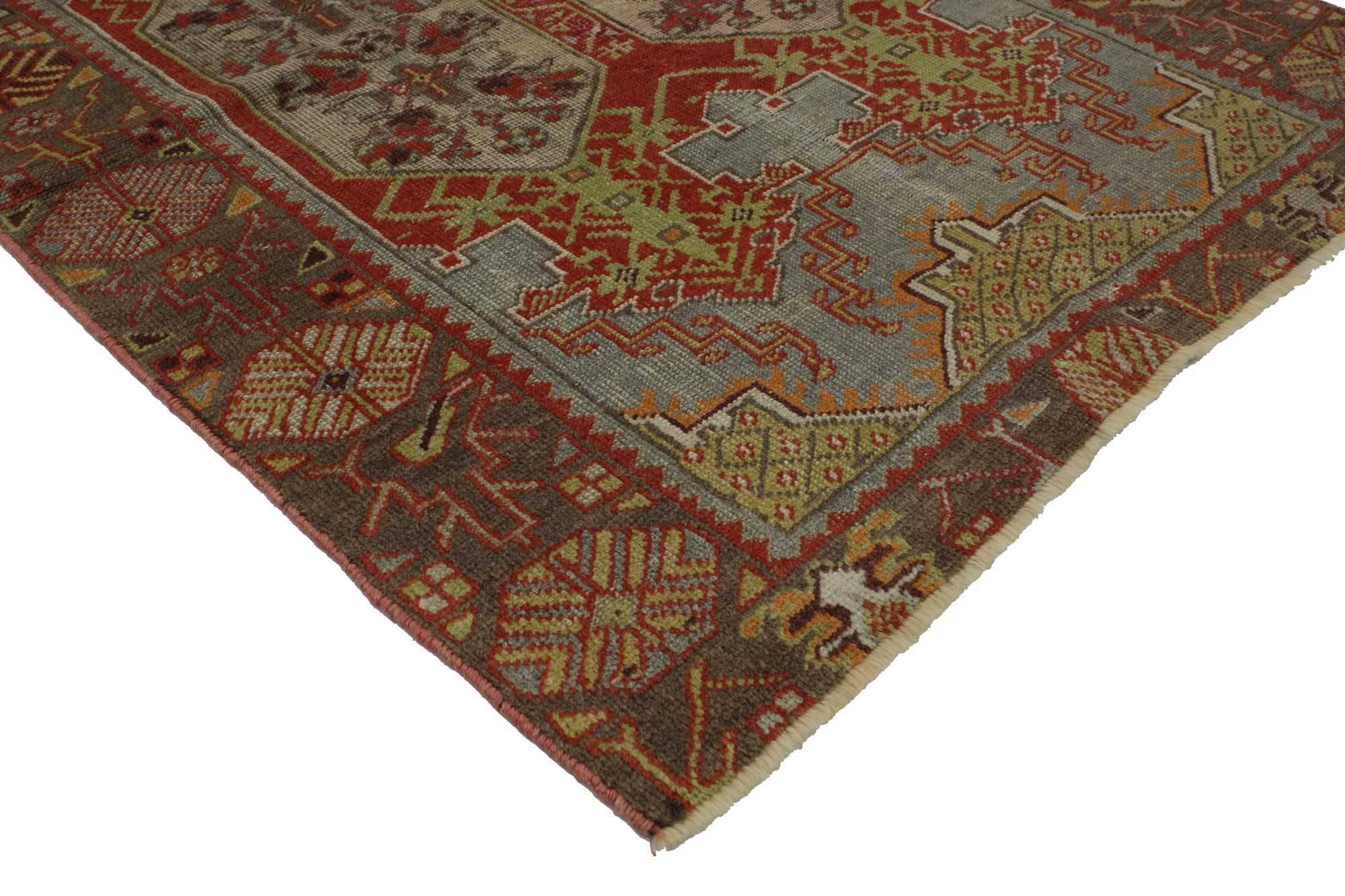 Hand-Knotted Distressed Vintage Turkish Oushak Rug for Kitchen, Bathroom, Foyer or Entry Rug For Sale