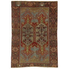 Tapis turc Oushak vintage vieilli pour la cuisine, la salle de bains, le foyer ou l'entrée