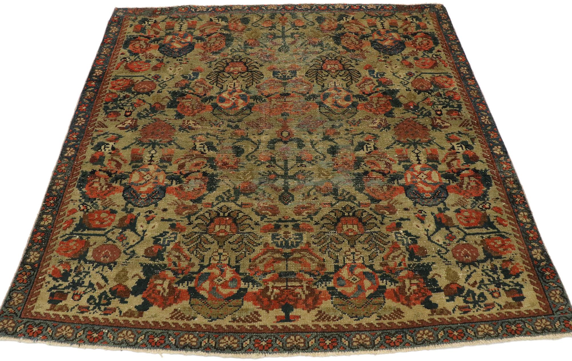 Distressed Vintage Turkish Oushak Rug 2