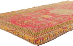 Distressed Vintage Turkish Oushak Rug, Weathered Finesse Meets East Turkestan