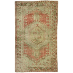 Distressed Vintage Turkish Oushak Rug Rustic Lodge and Tribal Style